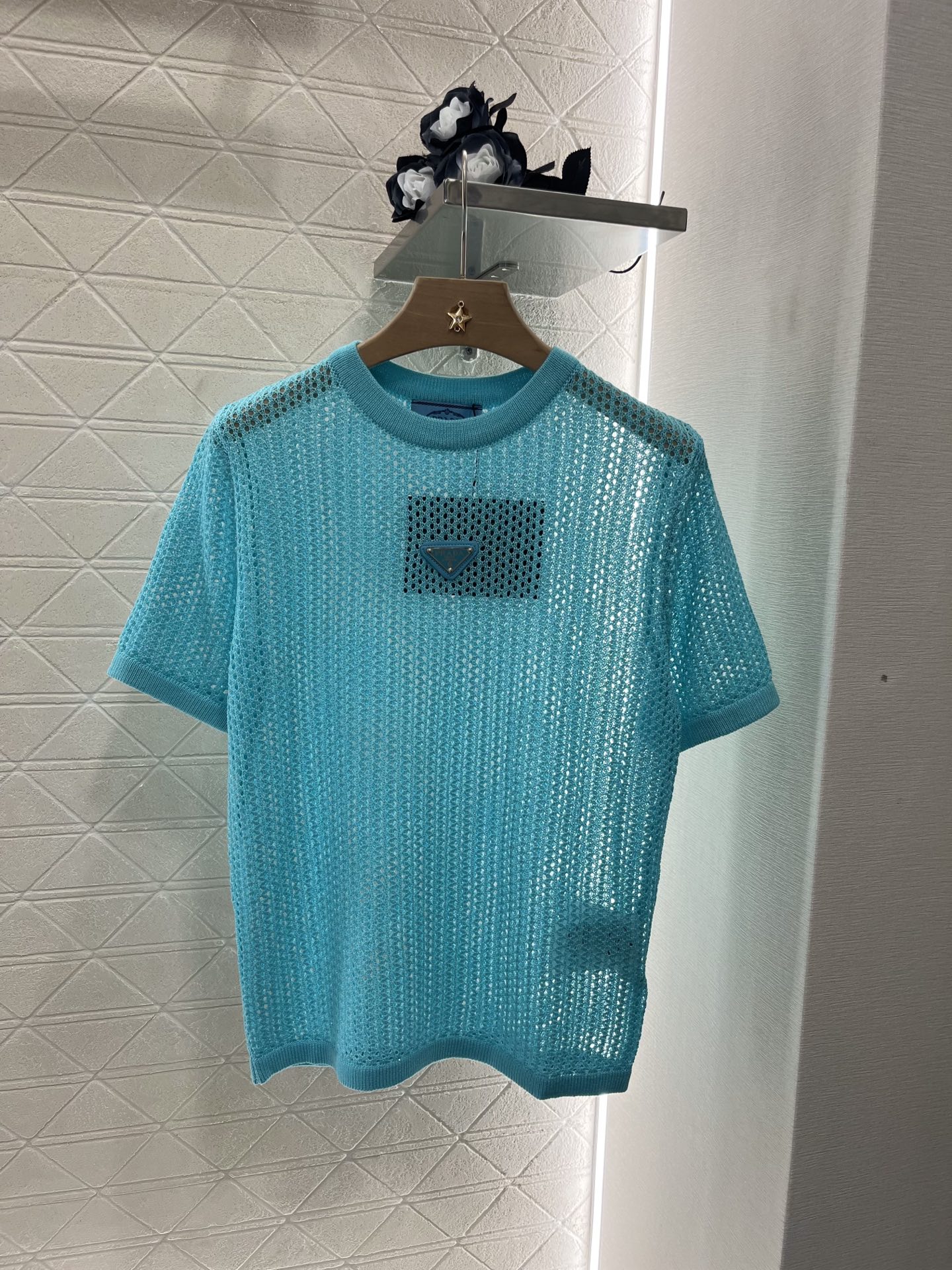 25SS New Round Neck Hollow Short Sleeve Wool Material