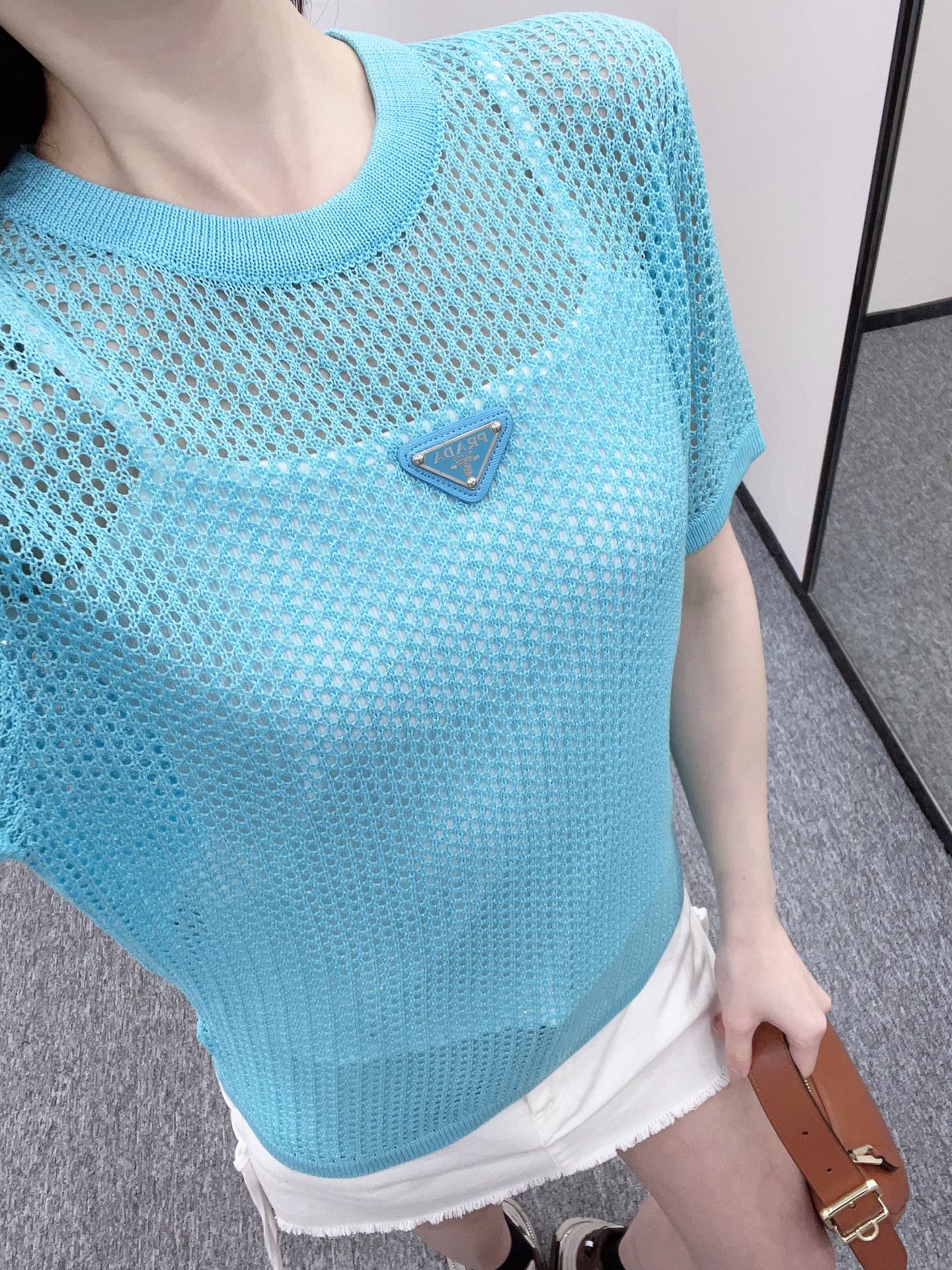 25SS New Round Neck Hollow Short Sleeve Wool Material
