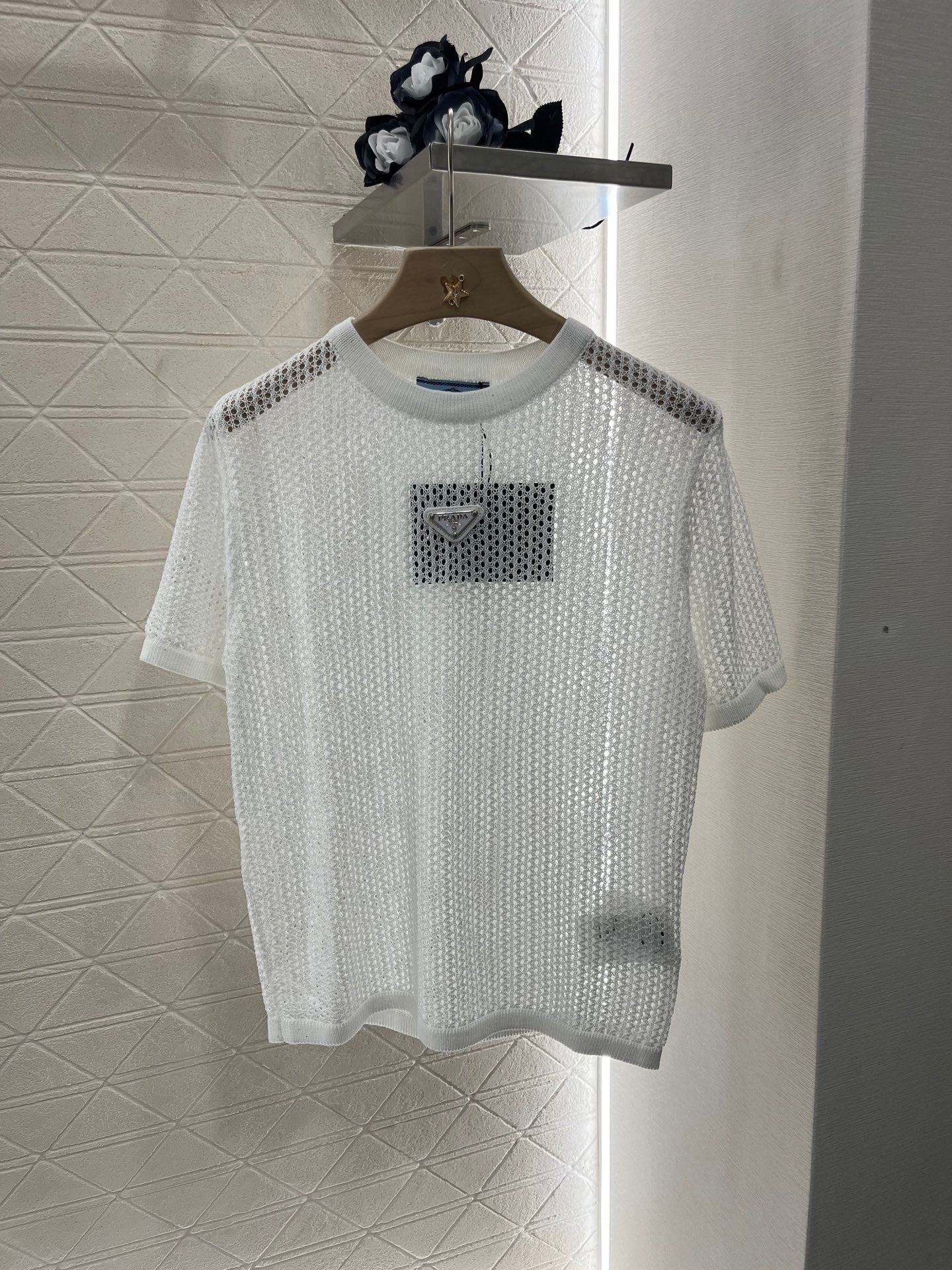 25SS New Round Neck Hollow Short Sleeve Wool Material
