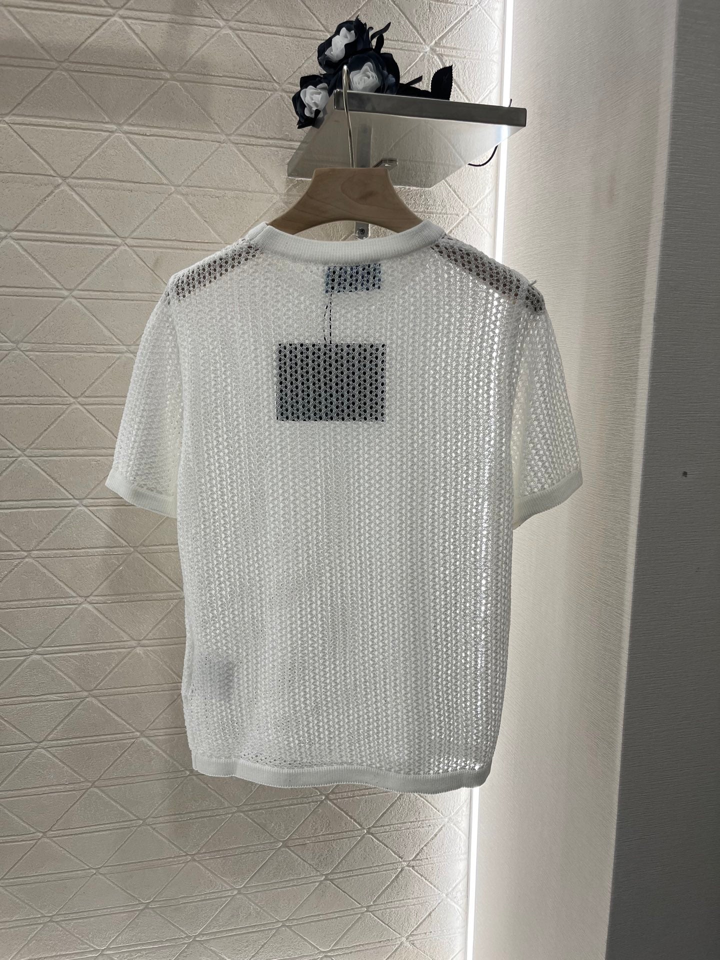 25SS New Round Neck Hollow Short Sleeve Wool Material