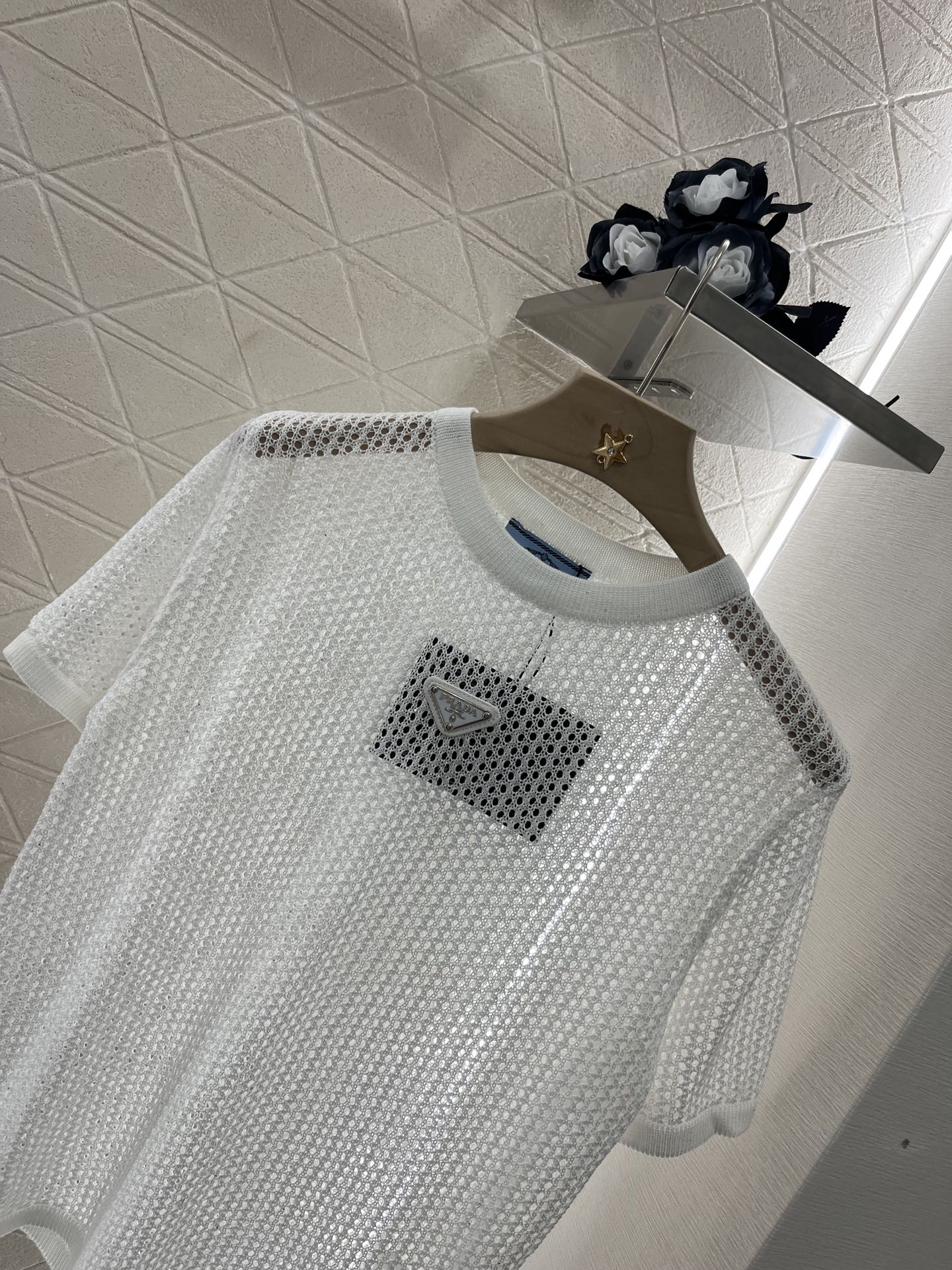 25SS New Round Neck Hollow Short Sleeve Wool Material