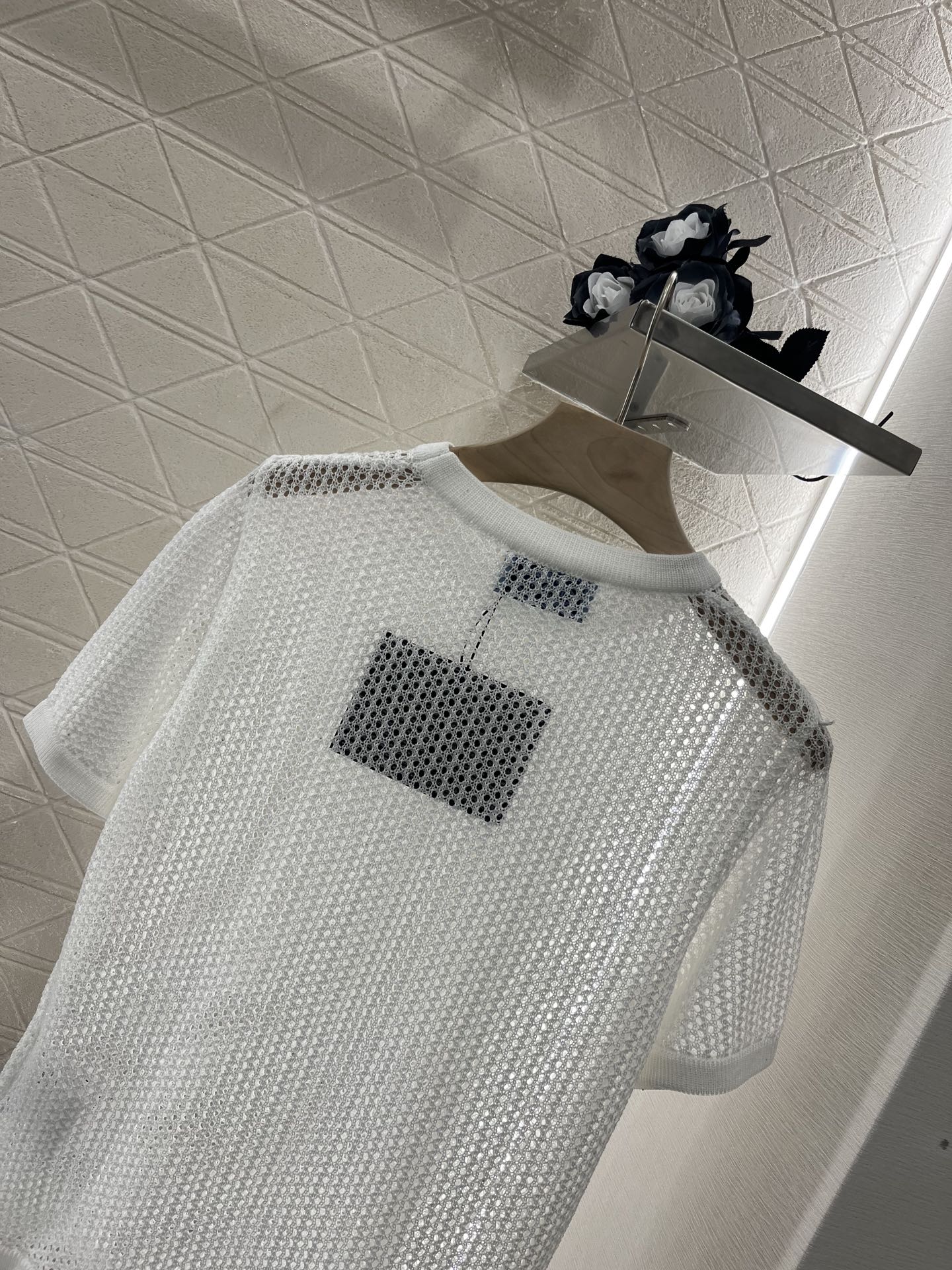 25SS New Round Neck Hollow Short Sleeve Wool Material
