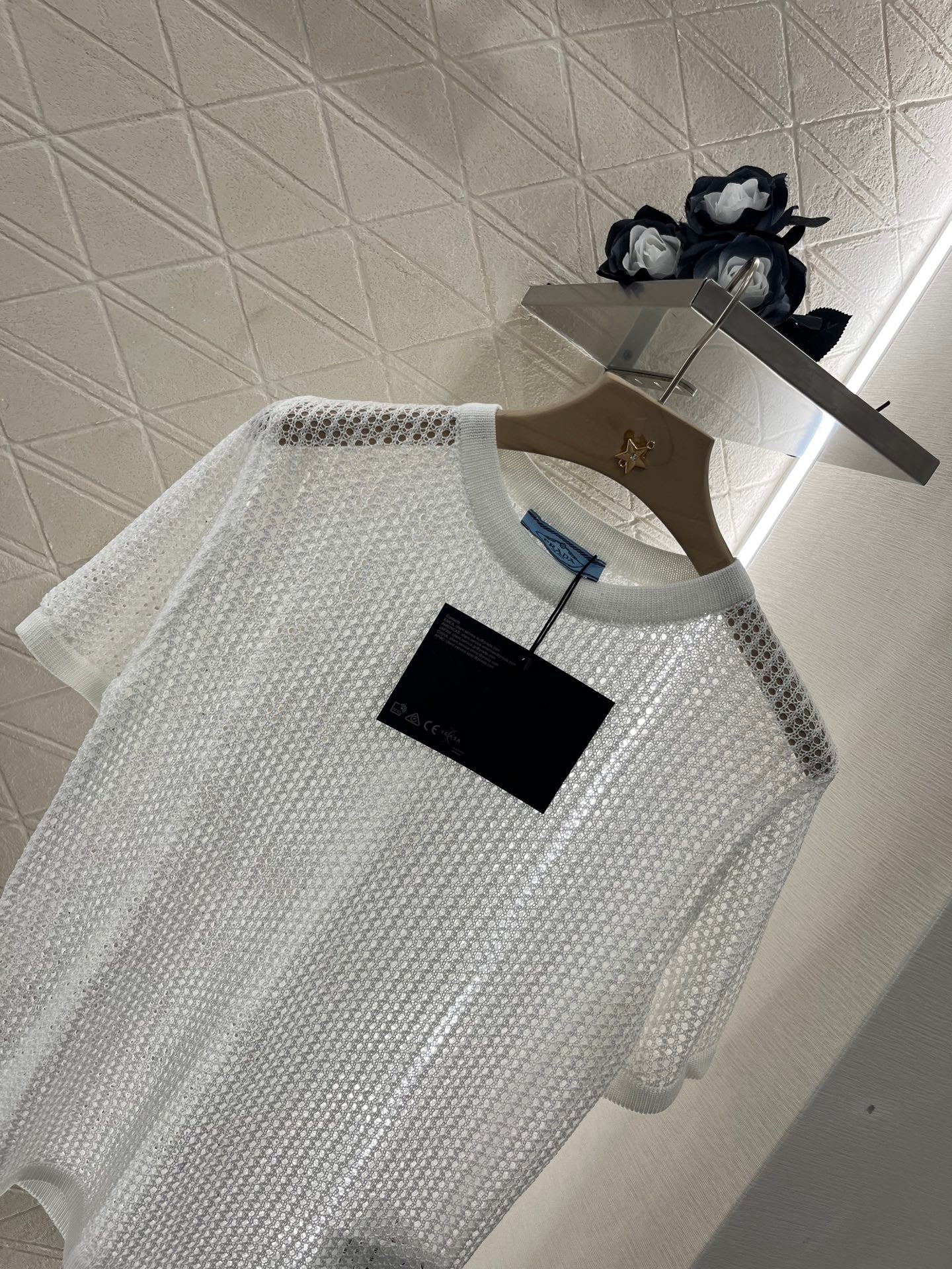 25SS New Round Neck Hollow Short Sleeve Wool Material