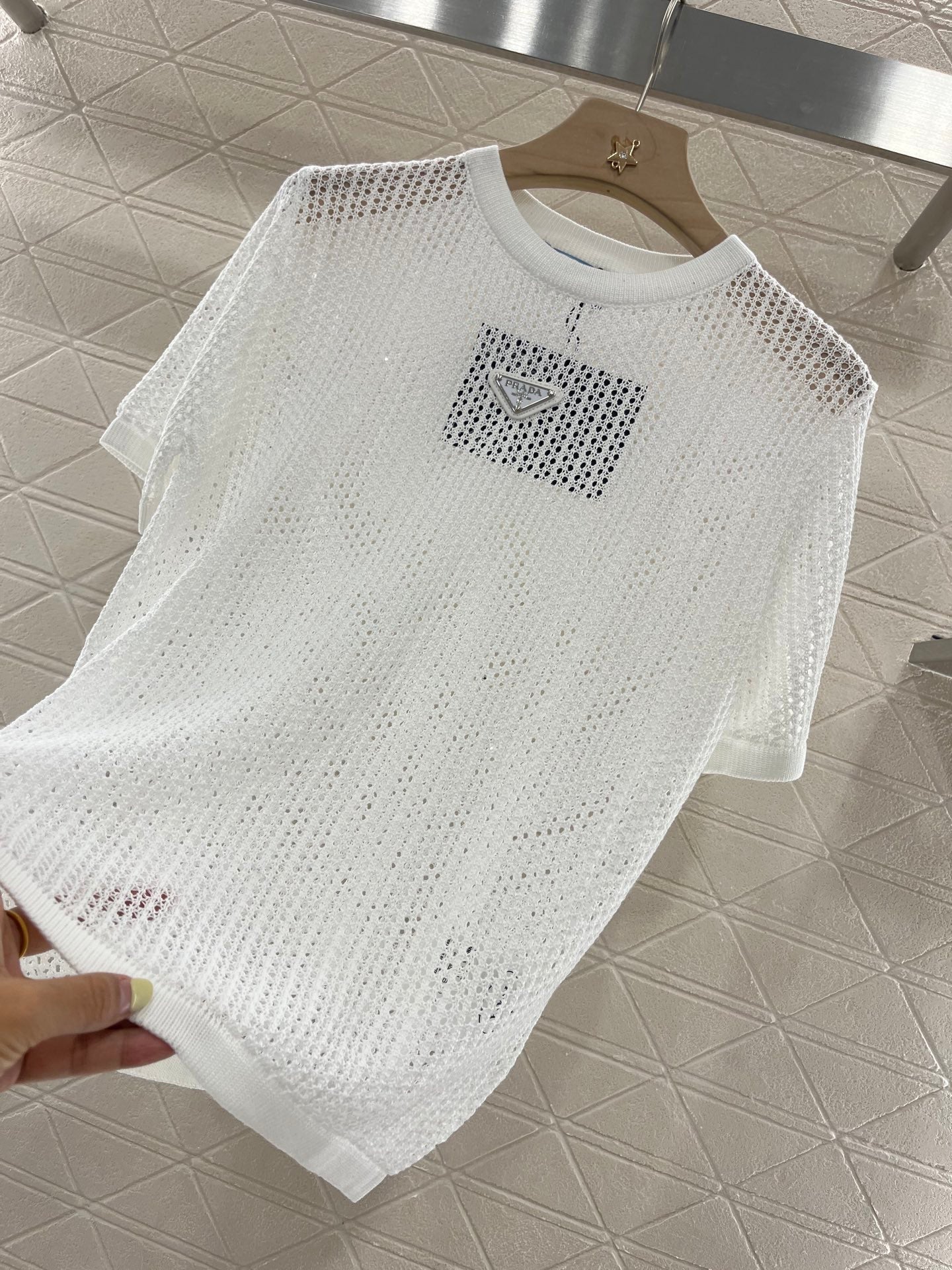 25SS New Round Neck Hollow Short Sleeve Wool Material