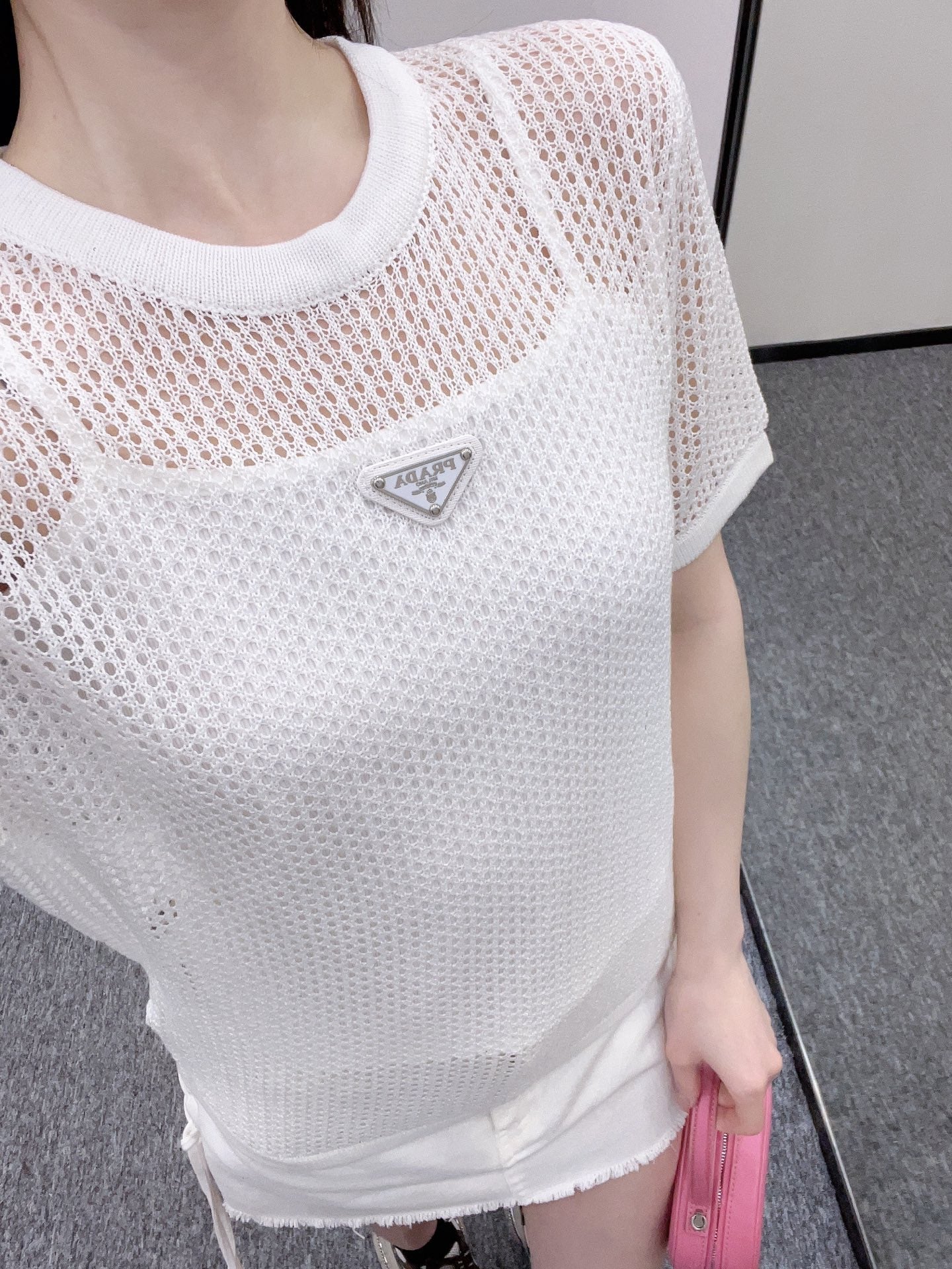 25SS New Round Neck Hollow Short Sleeve Wool Material