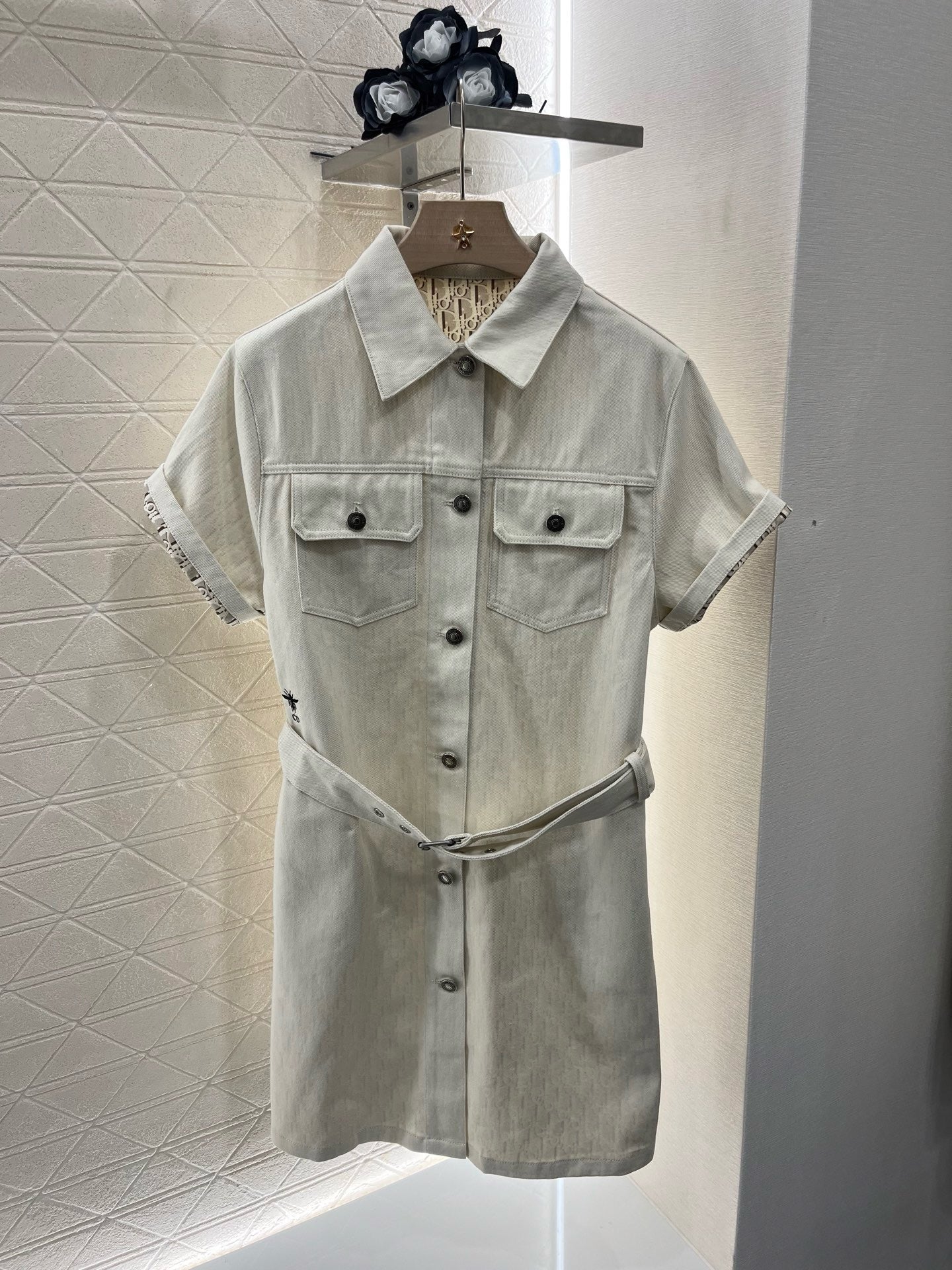 25SS 2025SS New Short Sleeve Printed Belt Denim Skirt