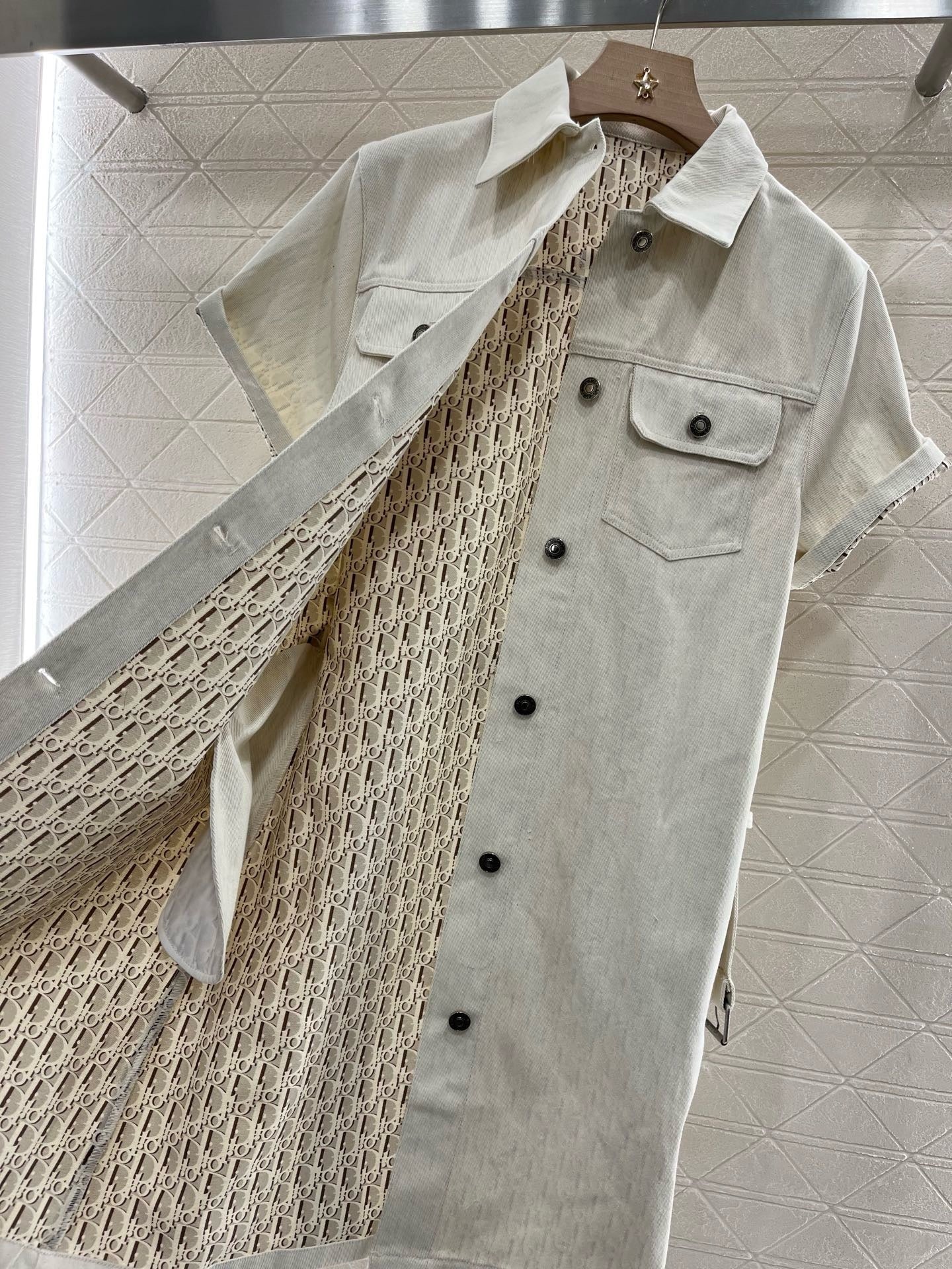 25SS 2025SS New Short Sleeve Printed Belt Denim Skirt