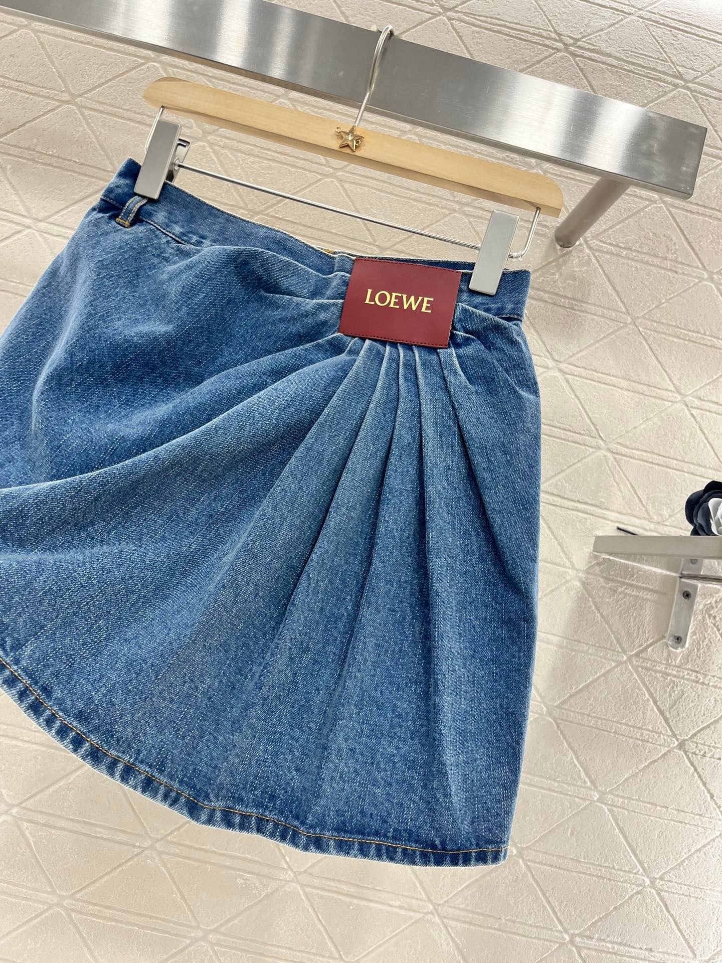 25ss leather label pleated fashionable denim skirt