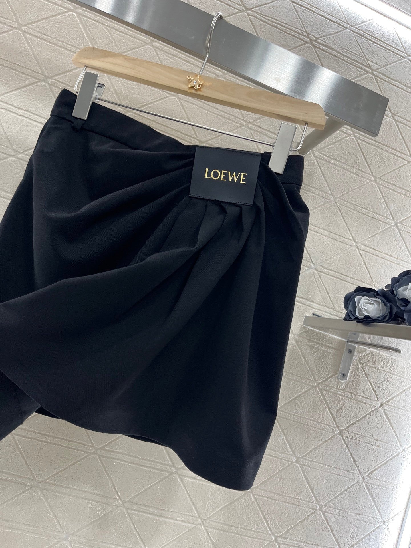 25ss leather label pleated fashionable suit skirt