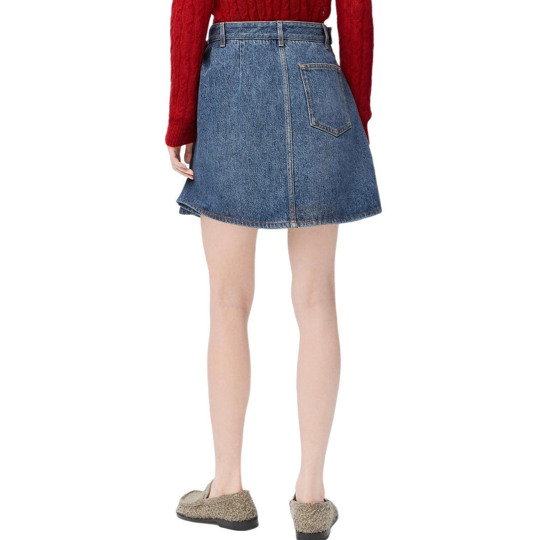 25ss leather label pleated fashionable denim skirt