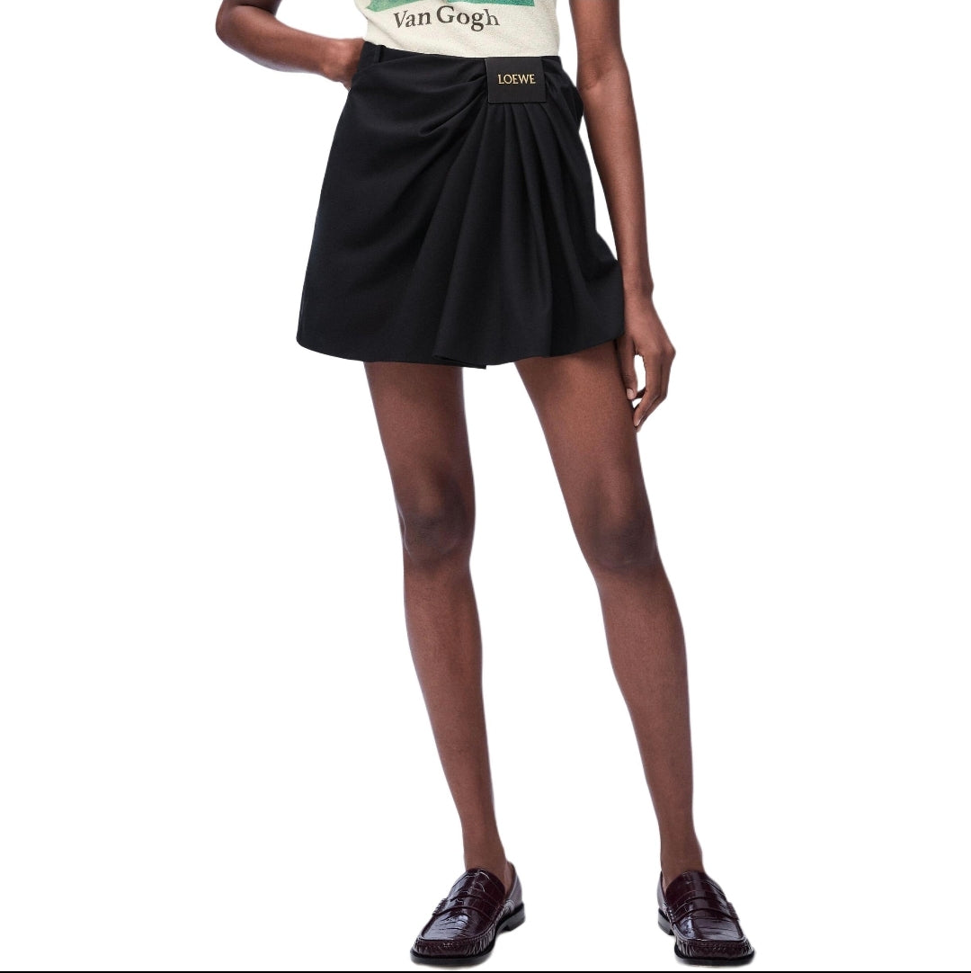 25ss leather label pleated fashionable suit skirt