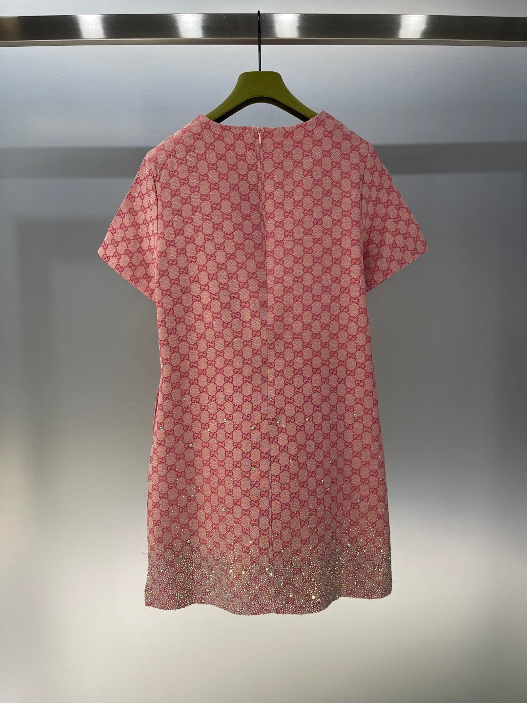 Sparkling luxury crystal diamond GG monogram jacquard short-sleeved dress