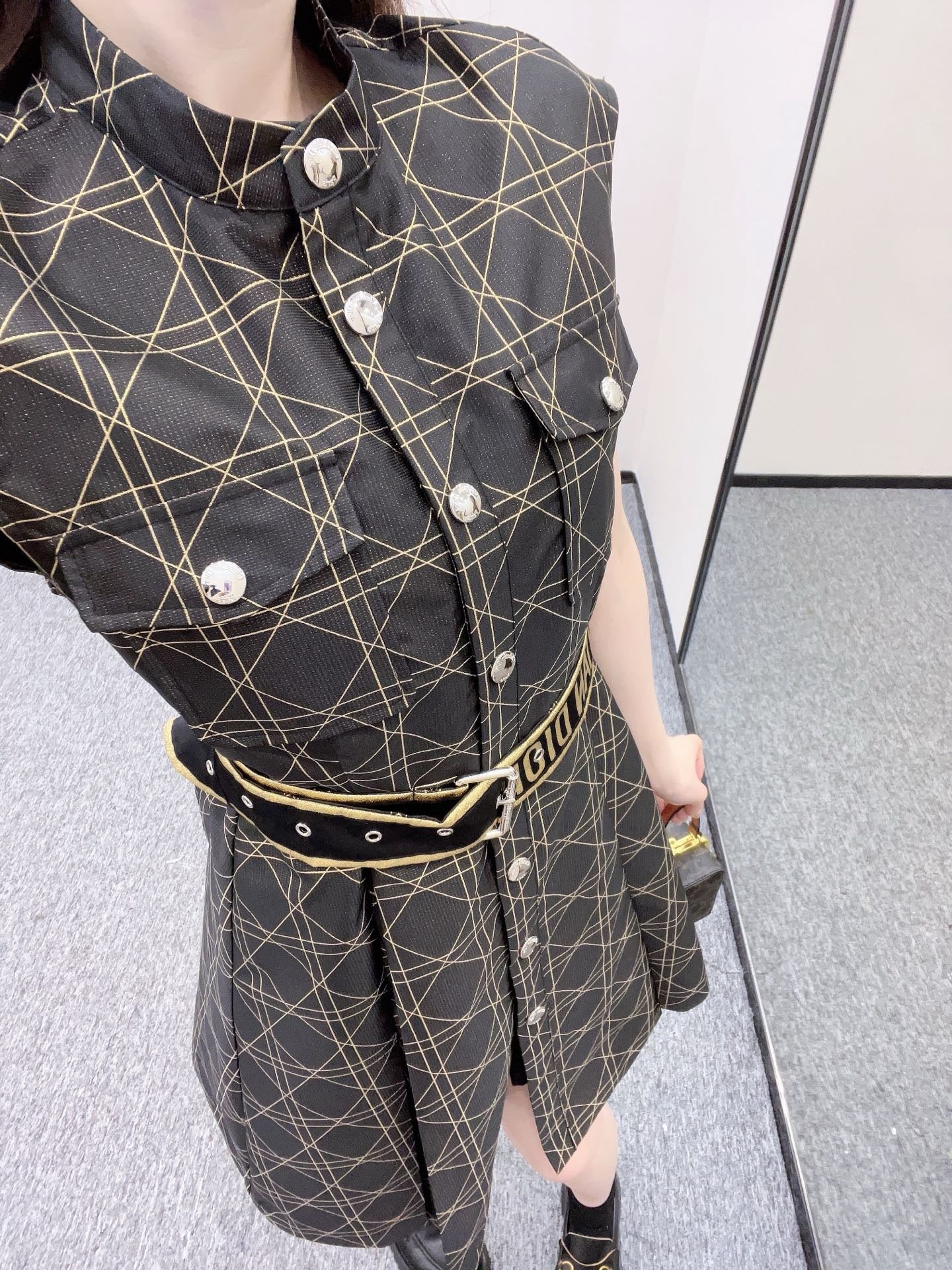 25SS New Arrival Jacquard Belt Sleeveless Dress