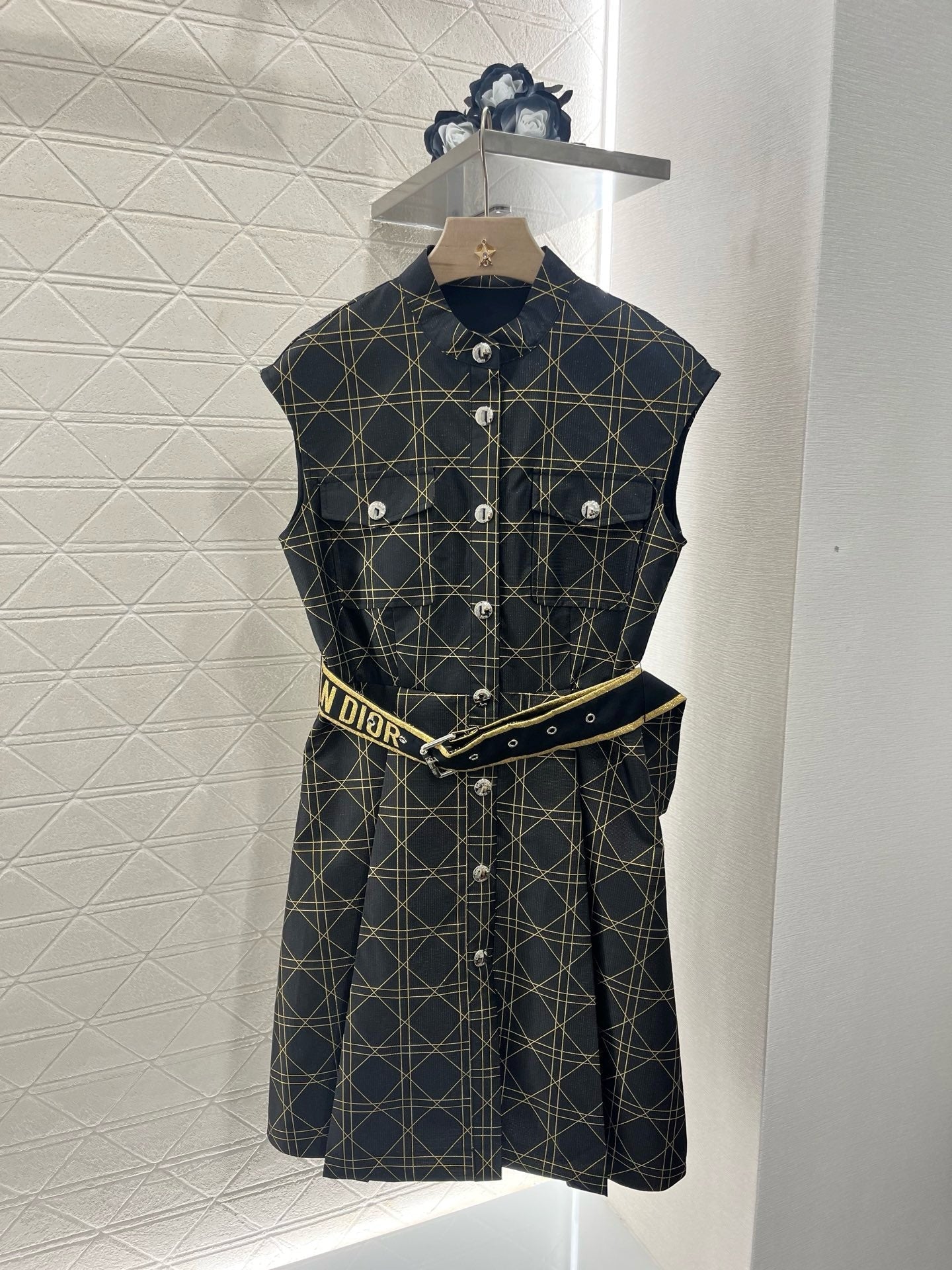 25SS New Arrival Jacquard Belt Sleeveless Dress