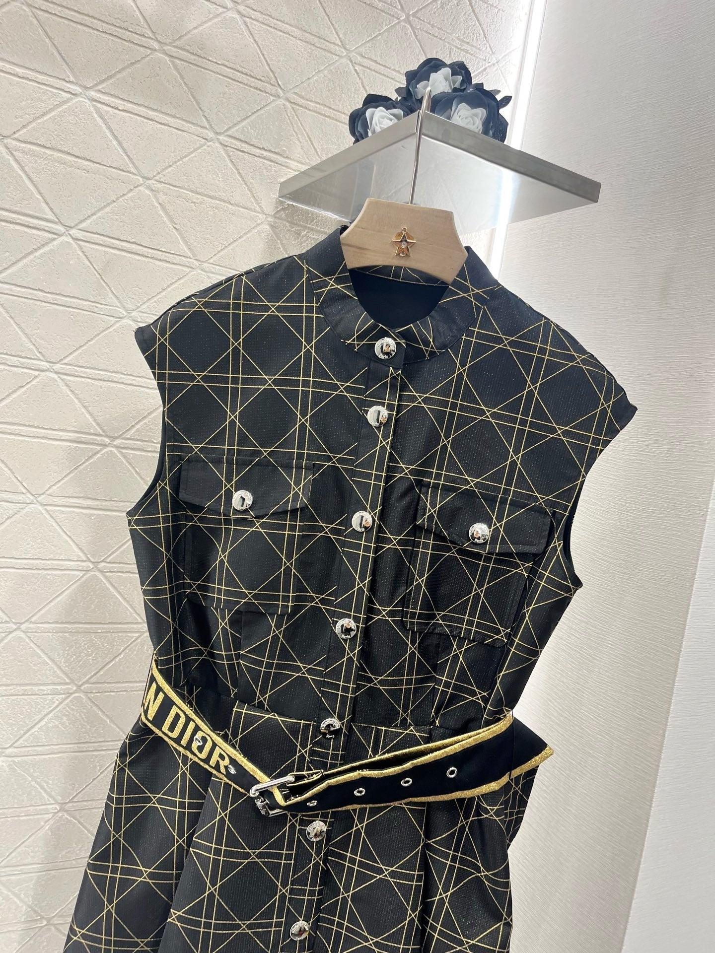 25SS New Arrival Jacquard Belt Sleeveless Dress