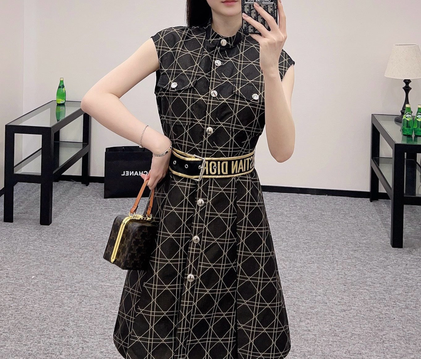 25SS New Arrival Jacquard Belt Sleeveless Dress
