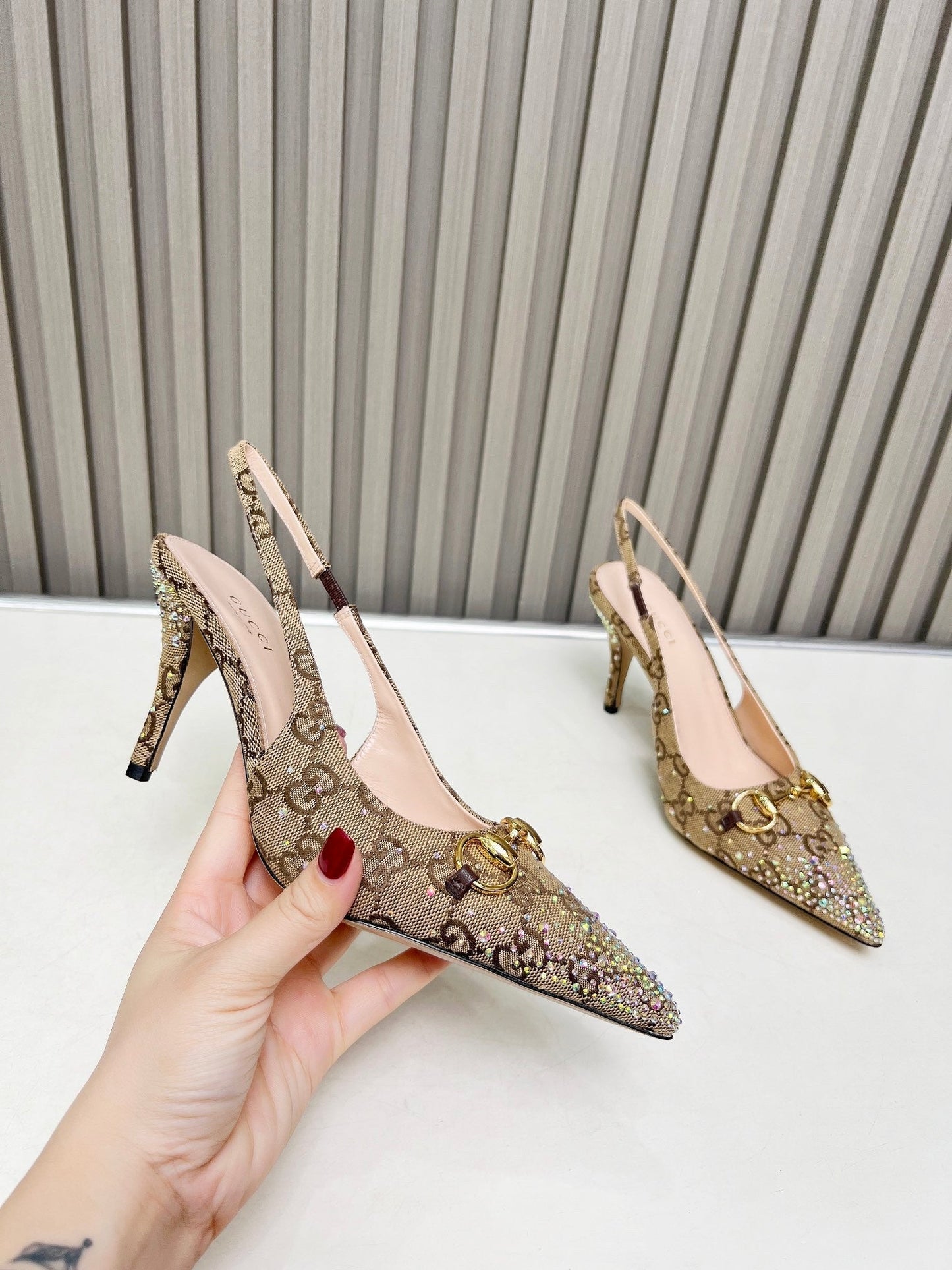 Classic pattern diamond stiletto high heels
