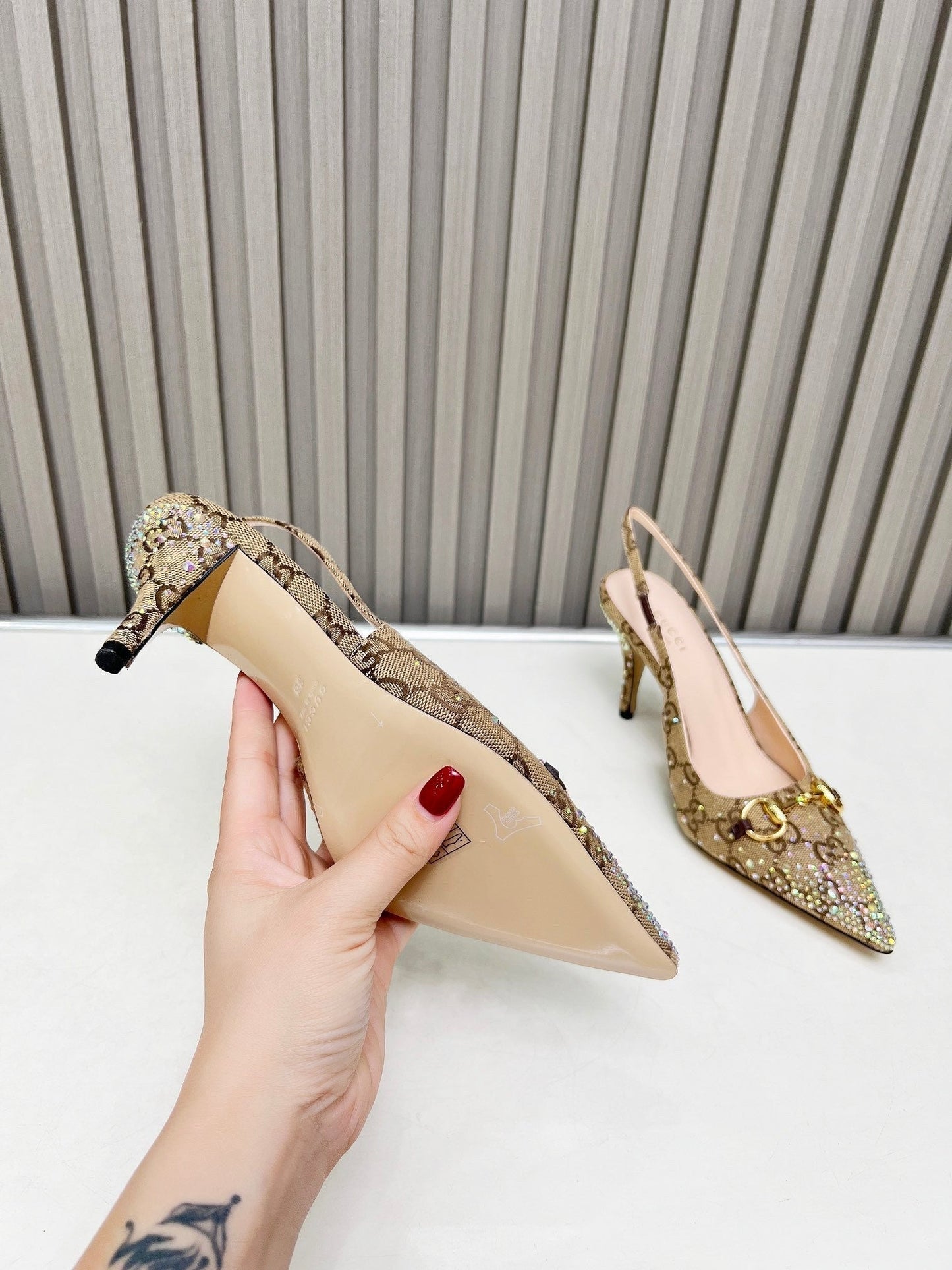 Classic pattern diamond stiletto high heels