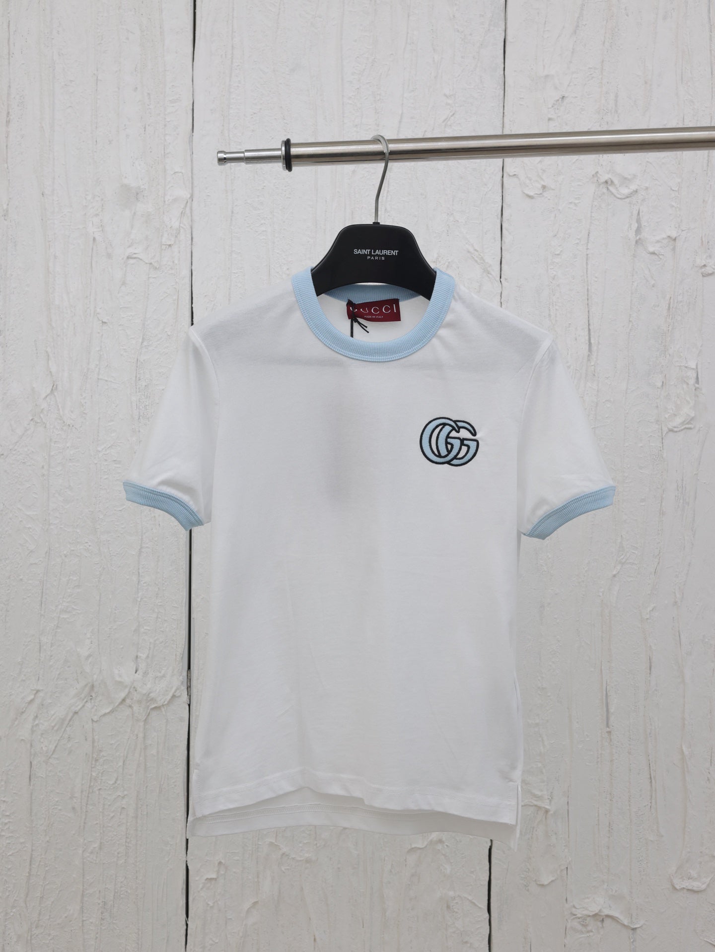 25g letter embroidery round neck short sleeve t-shirt