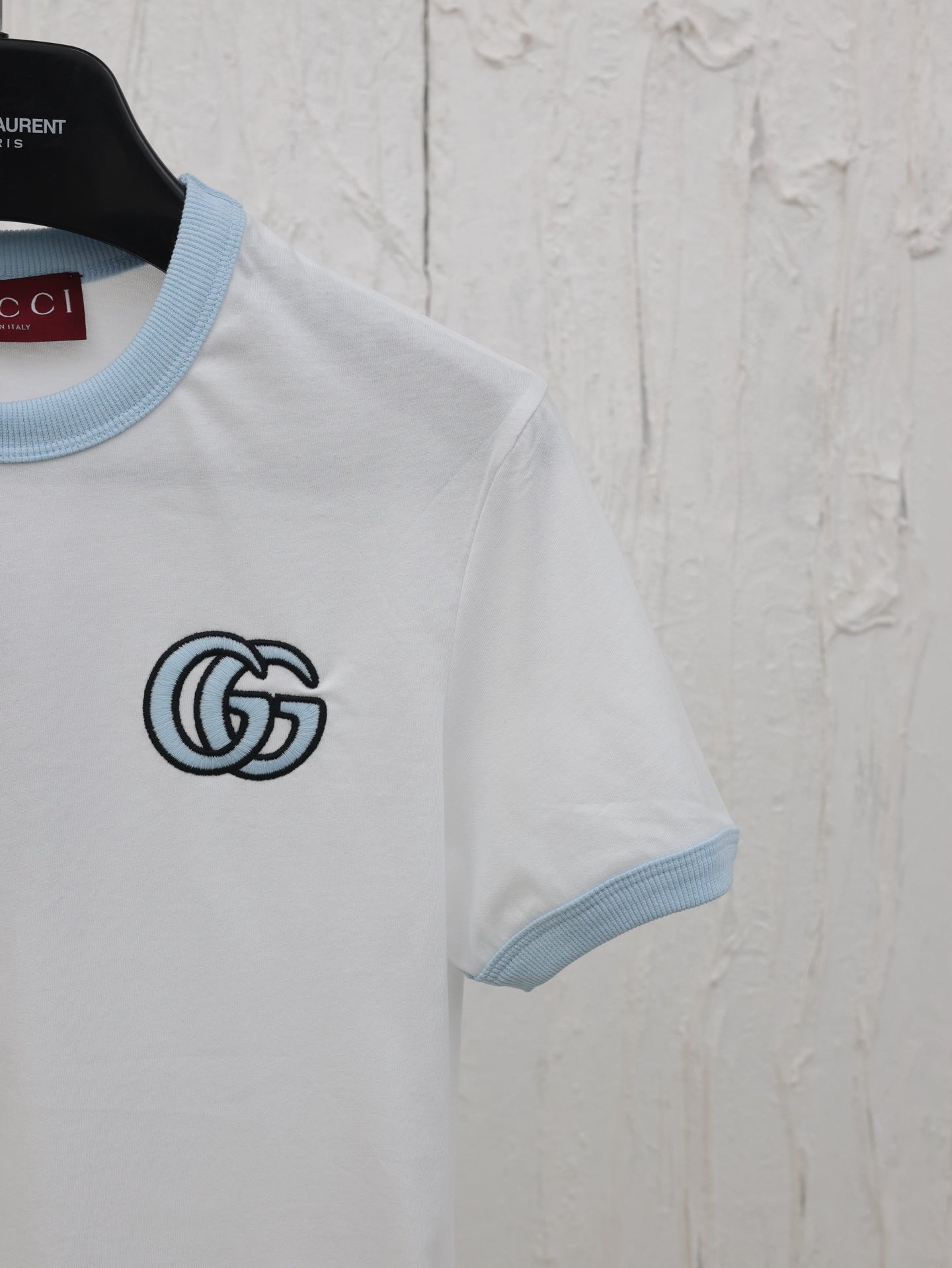 25g letter embroidery round neck short sleeve t-shirt