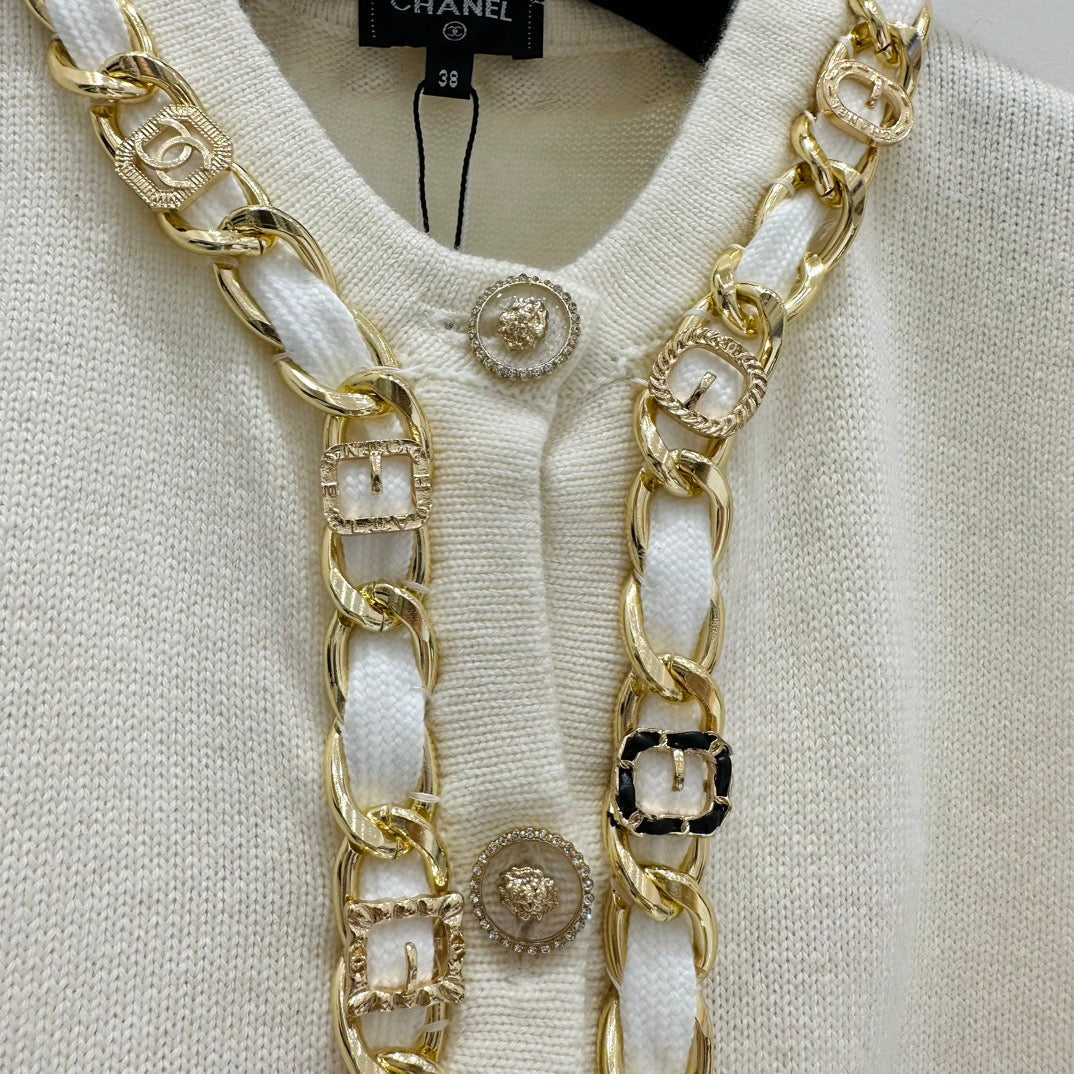 Heavy-craft gold chain cashmere vest