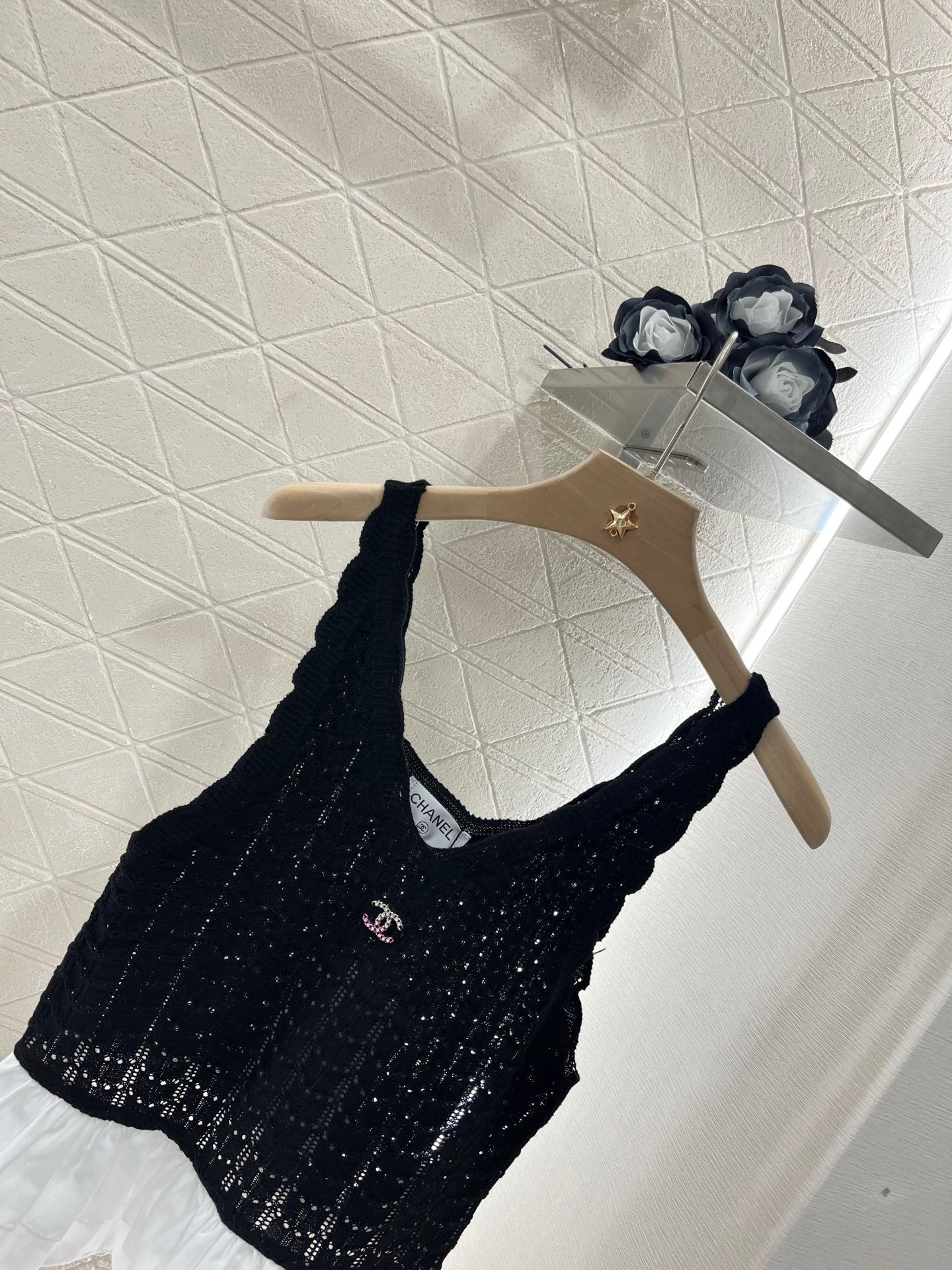 2025SS new lace knitted vest wool yarn material