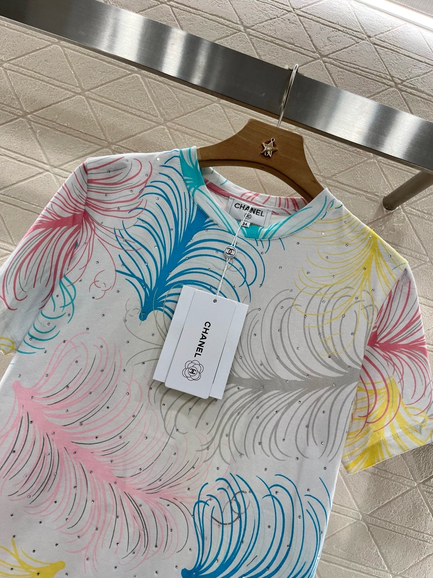 25SS New Feather Hot Diamond Printing