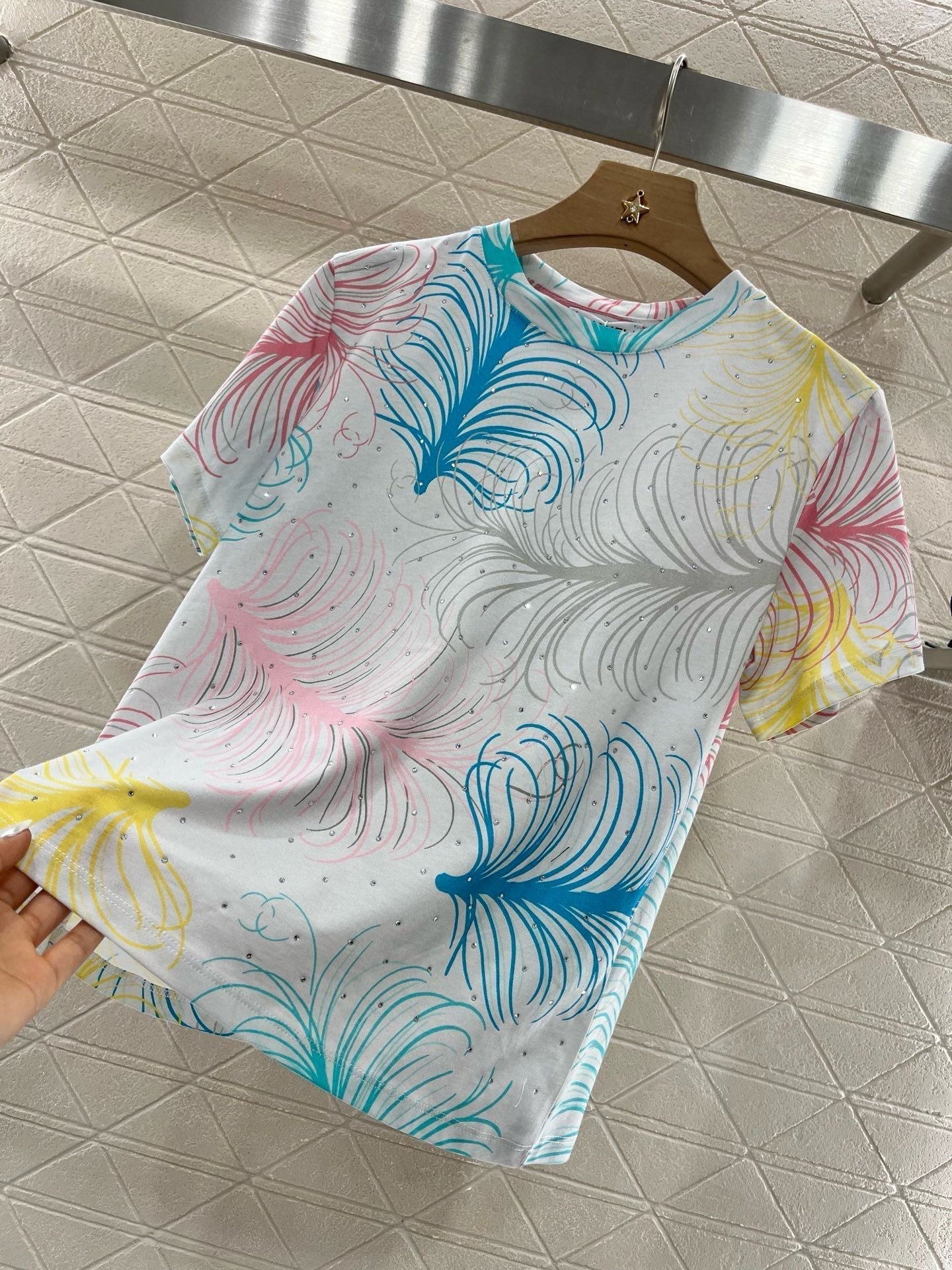 25SS New Feather Hot Diamond Printing