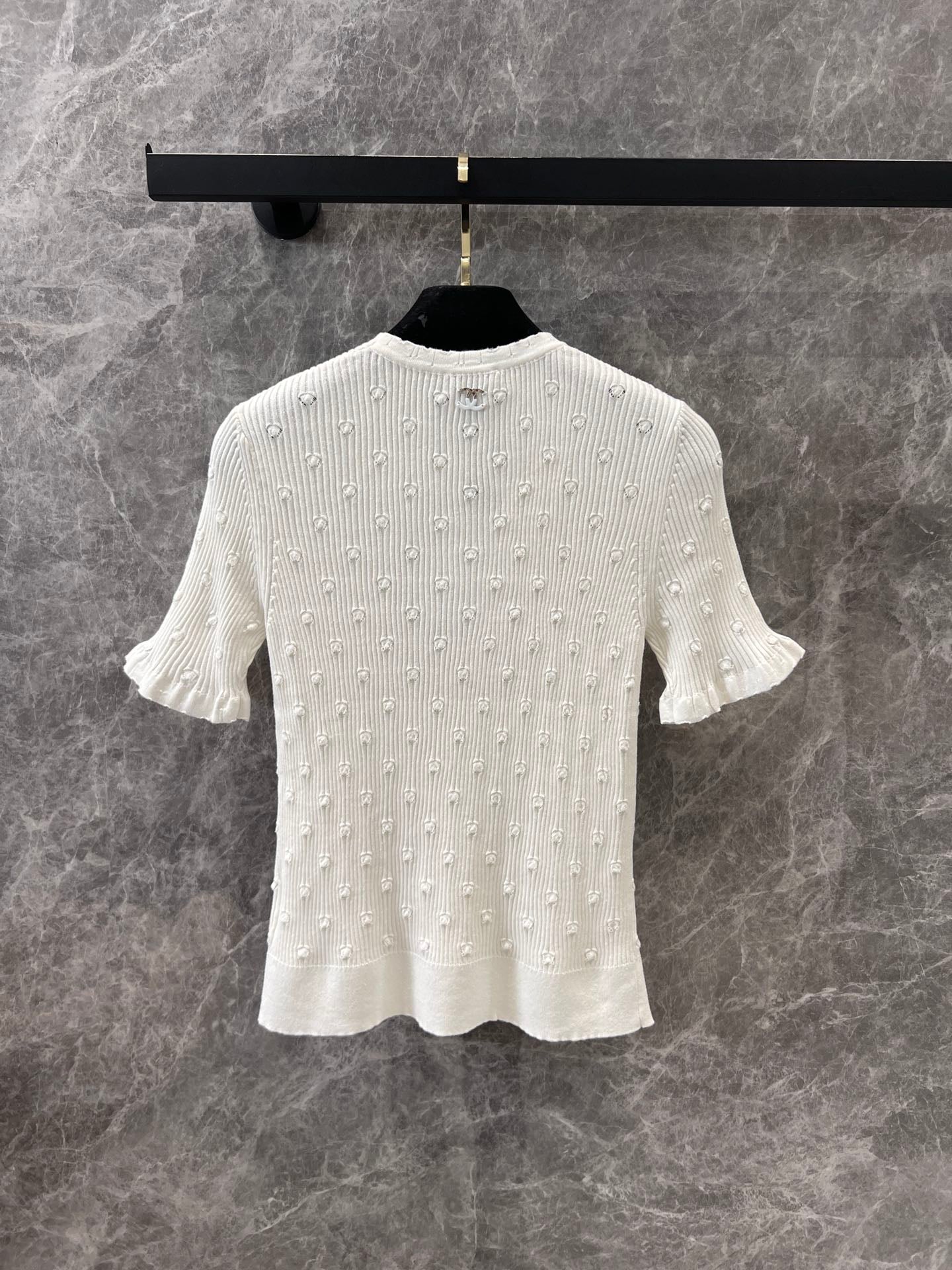 C 25 Crochet Knit Short Sleeve with Dimensional Polka Dots