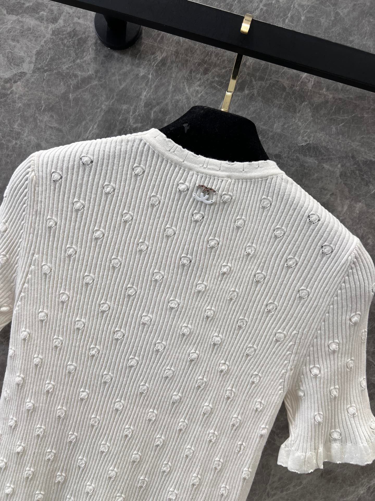 C 25 Crochet Knit Short Sleeve with Dimensional Polka Dots