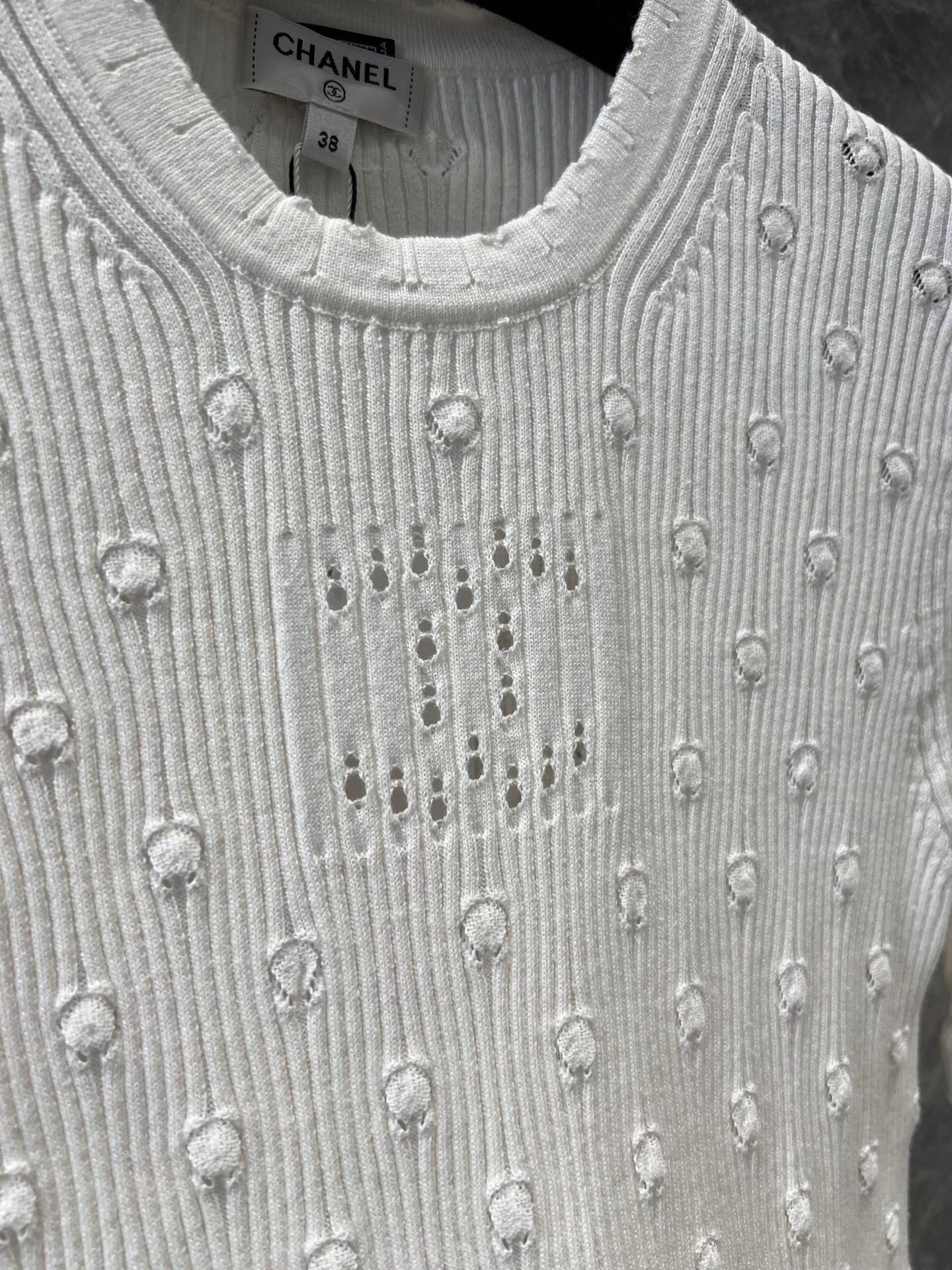 C 25 Crochet Knit Short Sleeve with Dimensional Polka Dots