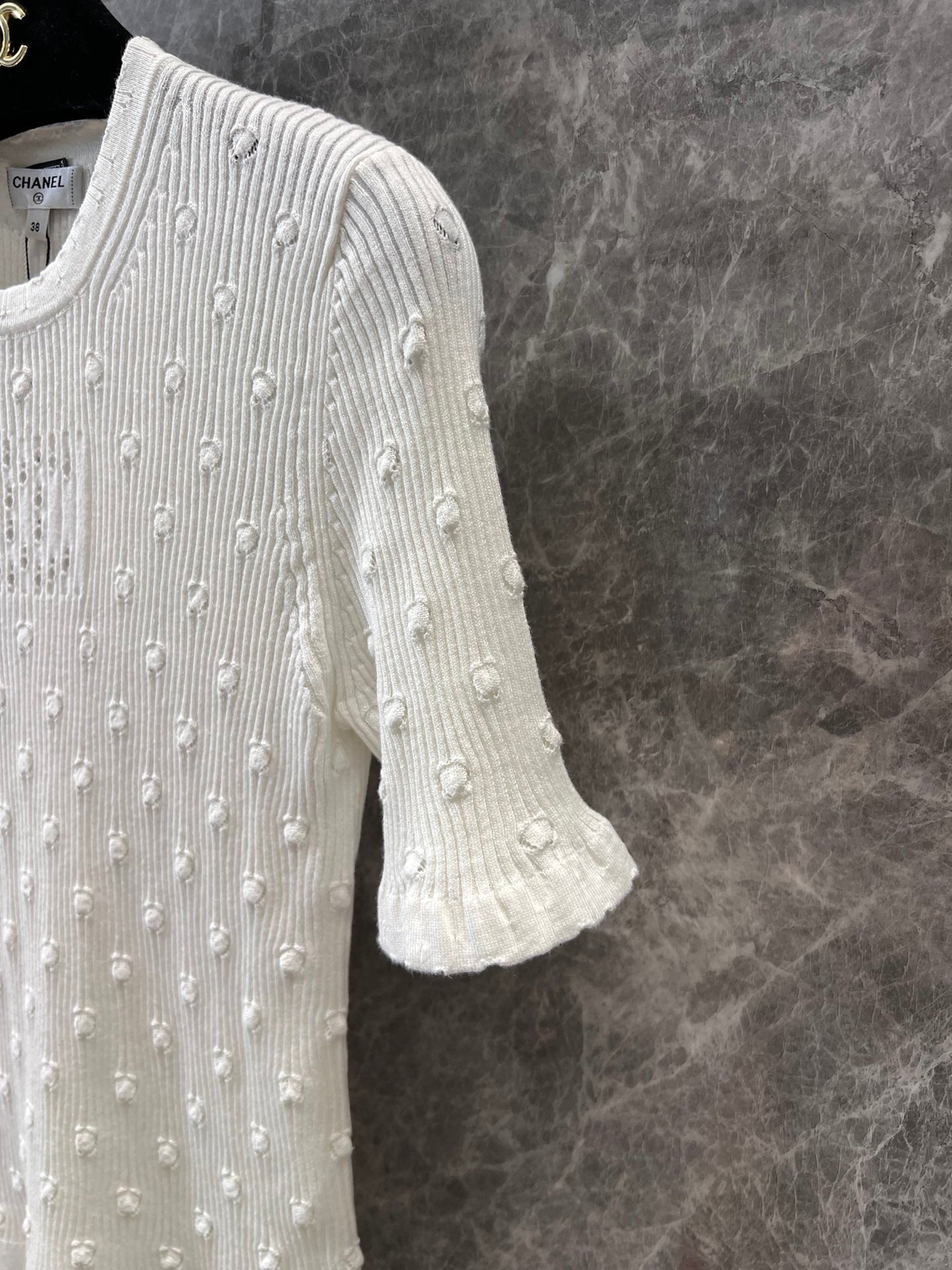 C 25 Crochet Knit Short Sleeve with Dimensional Polka Dots