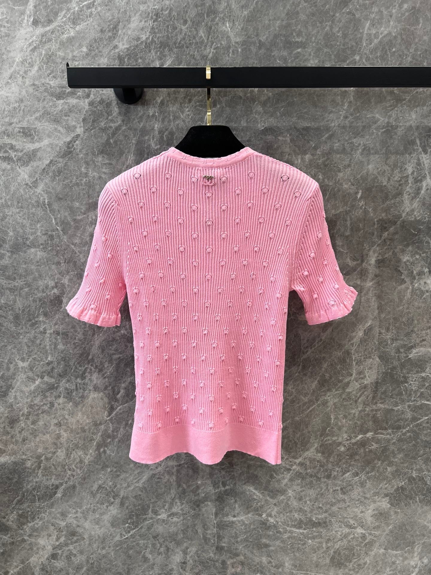 C 25 Crochet Knit Short Sleeve with Dimensional Polka Dots