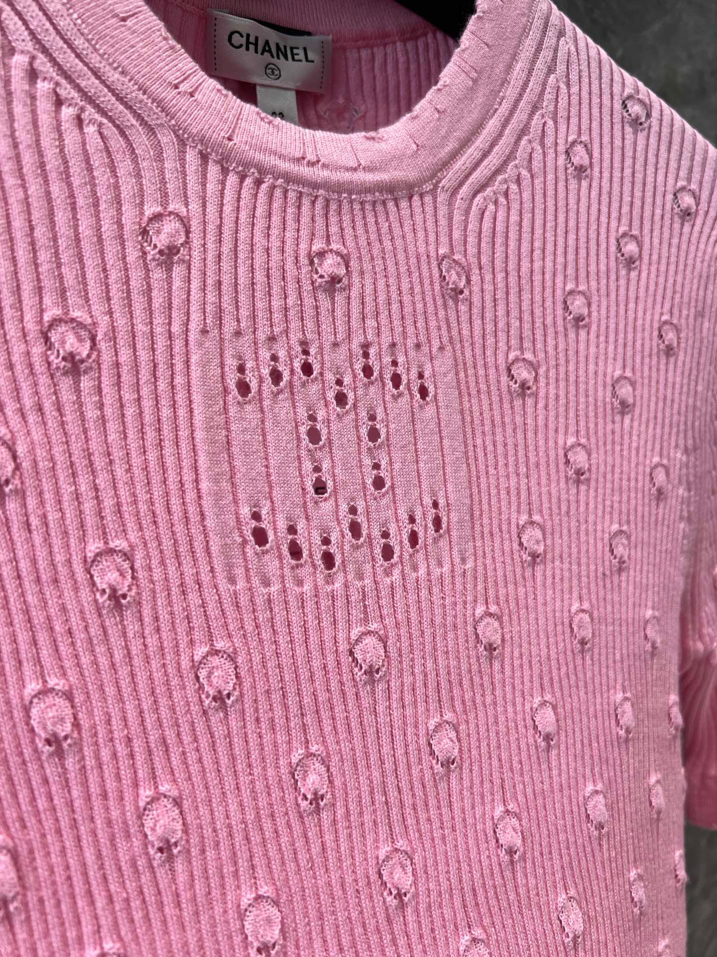 C 25 Crochet Knit Short Sleeve with Dimensional Polka Dots