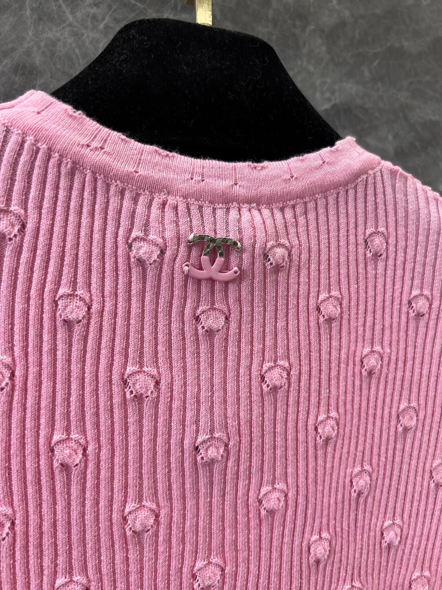 C 25 Crochet Knit Short Sleeve with Dimensional Polka Dots