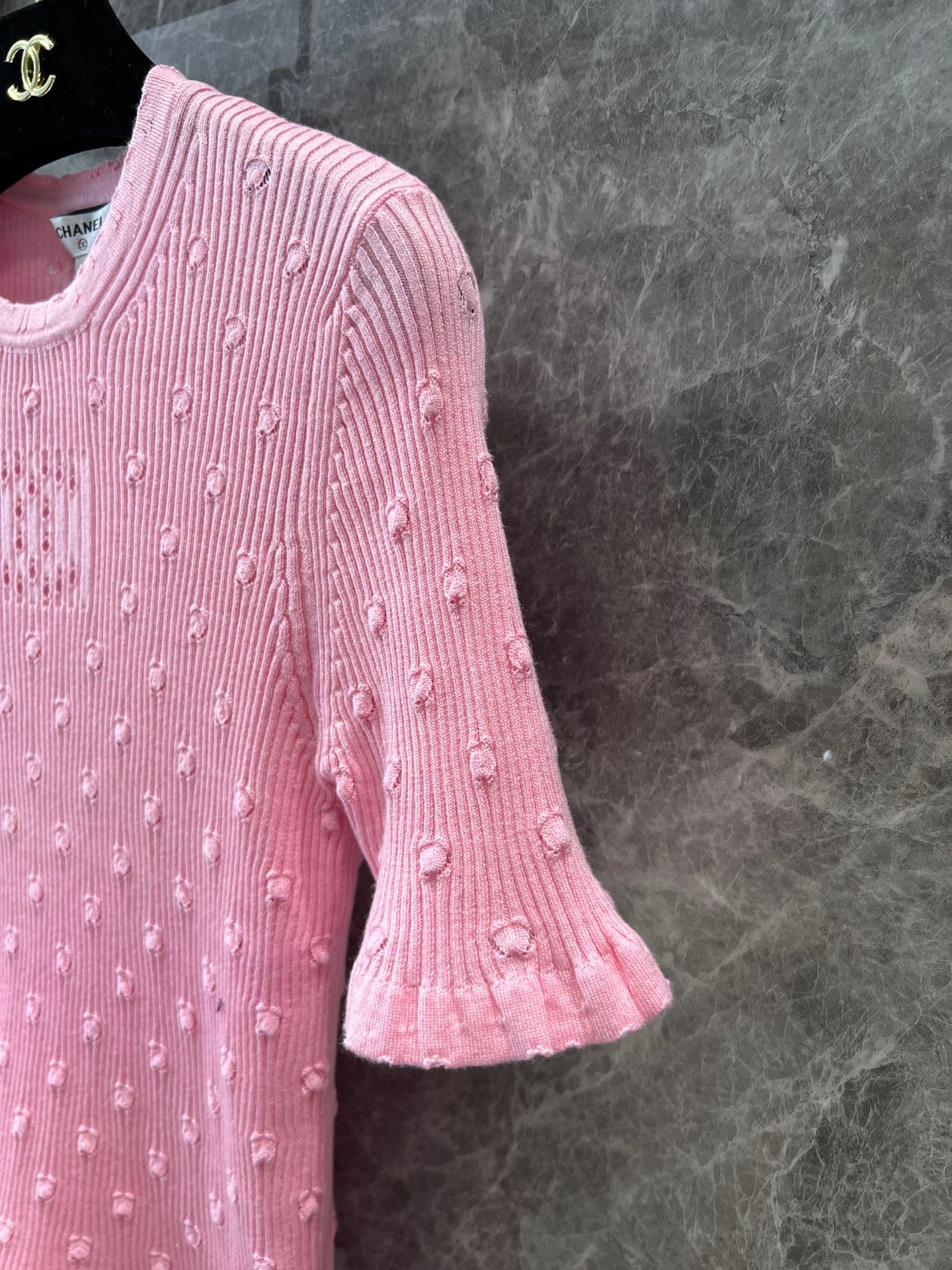 C 25 Crochet Knit Short Sleeve with Dimensional Polka Dots