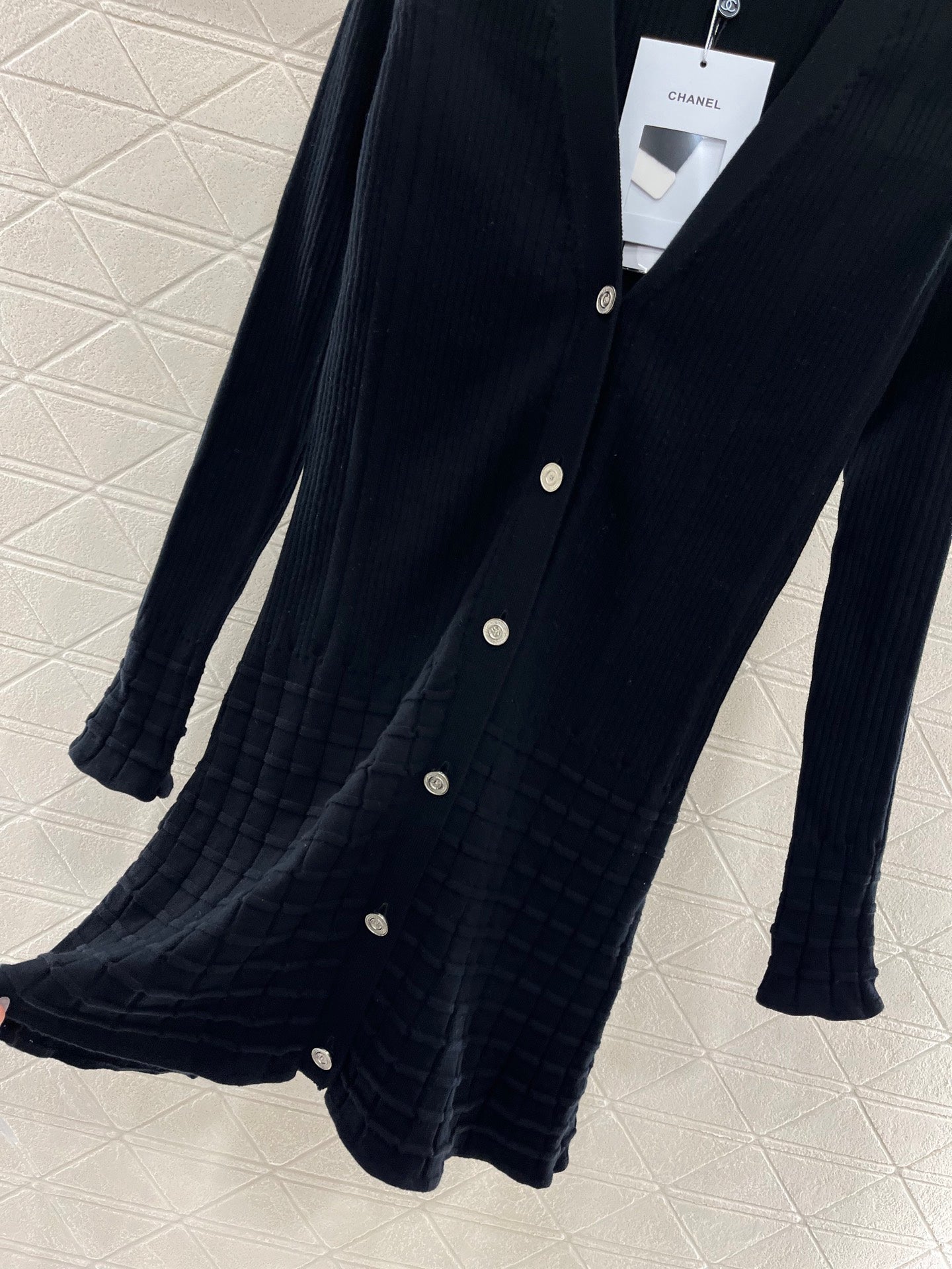 C Floral patterned v-neck placket Knit dress