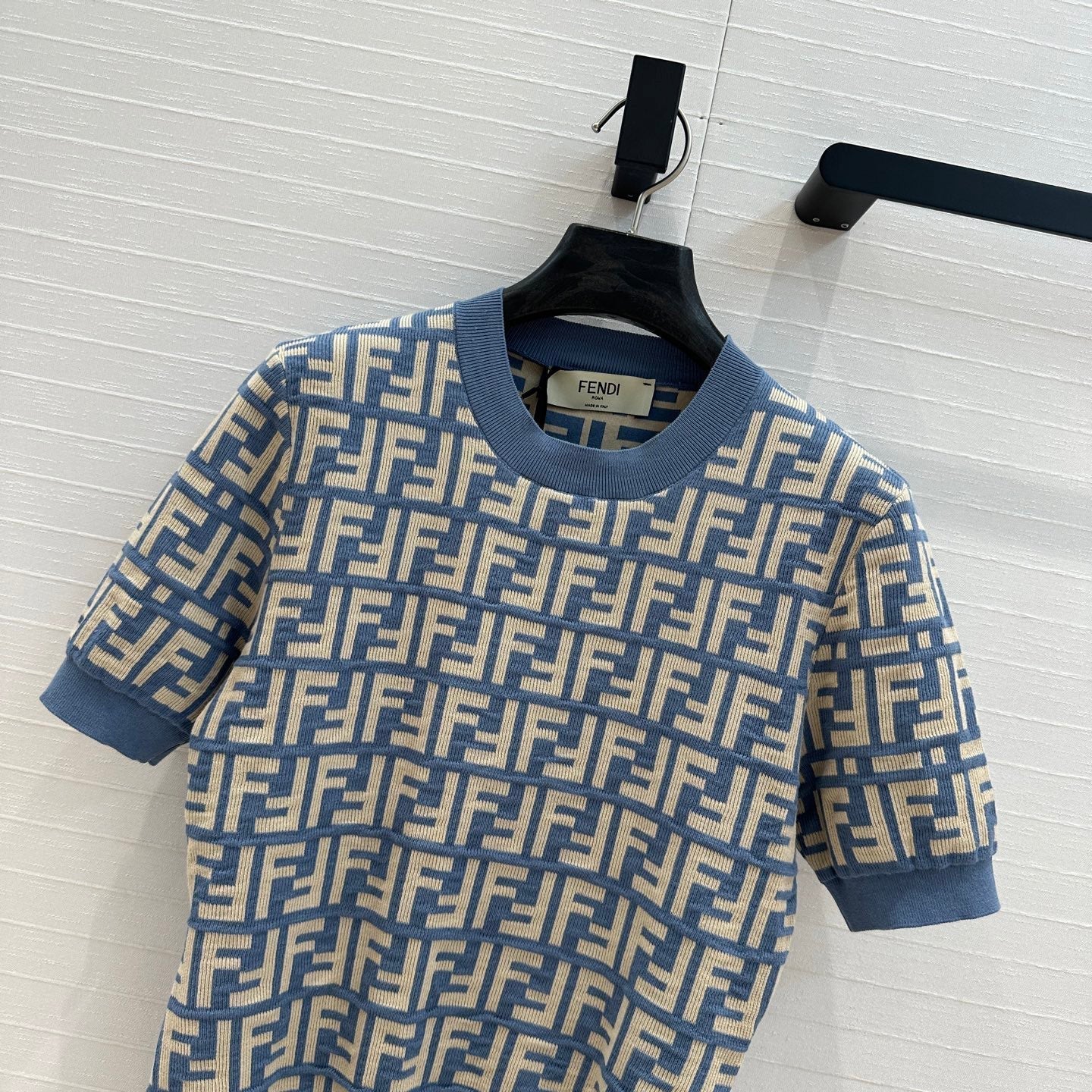 25 New blue double f jacquard slim short sleeve
