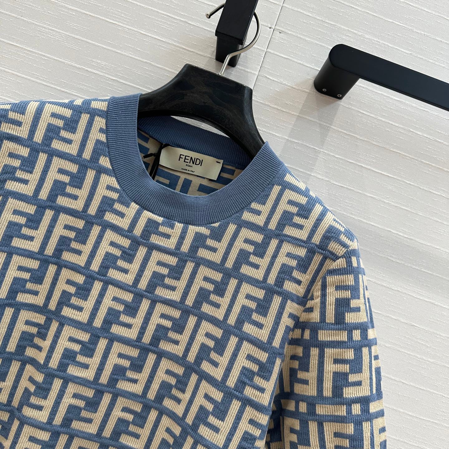 25 New blue double f jacquard slim short sleeve