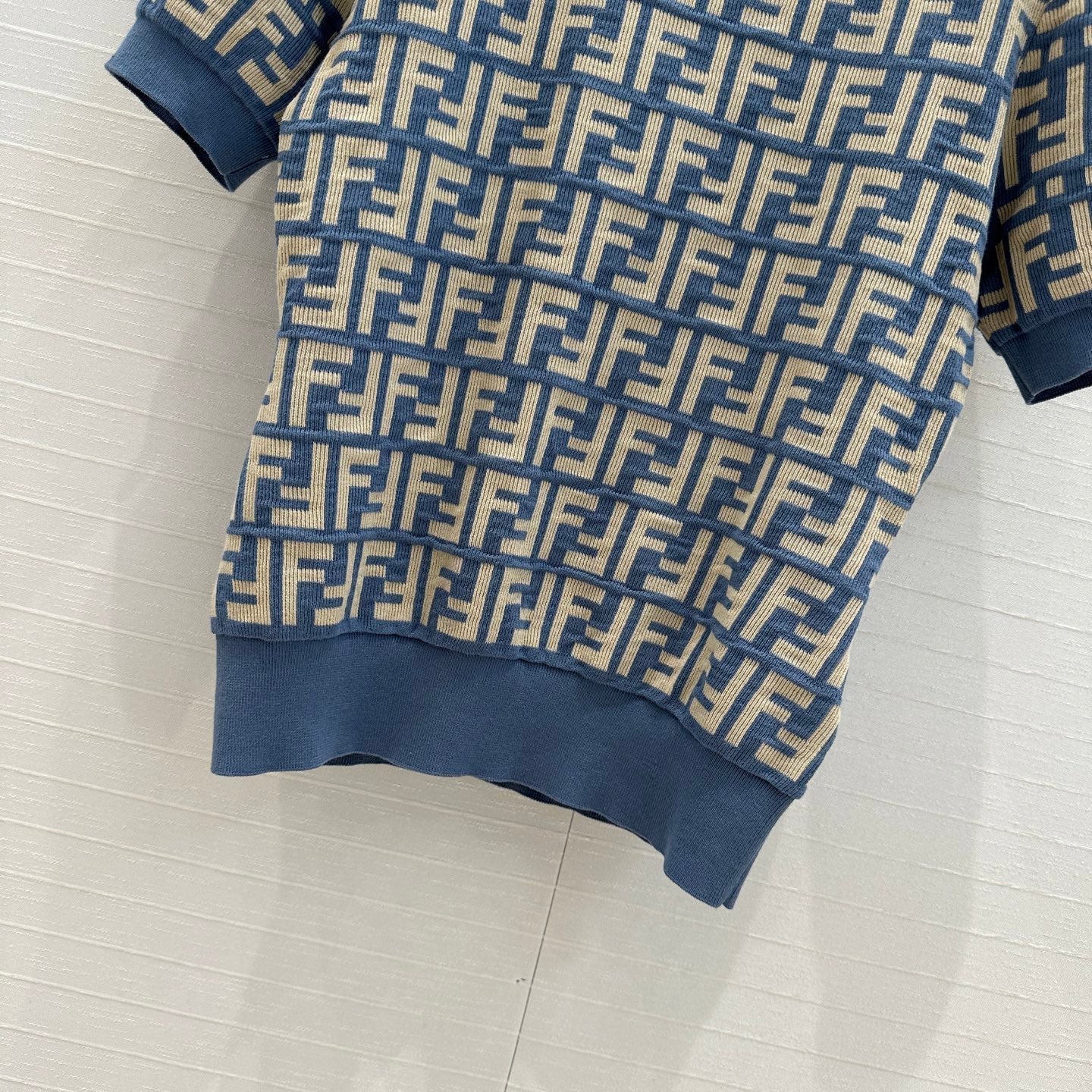 25 New blue double f jacquard slim short sleeve