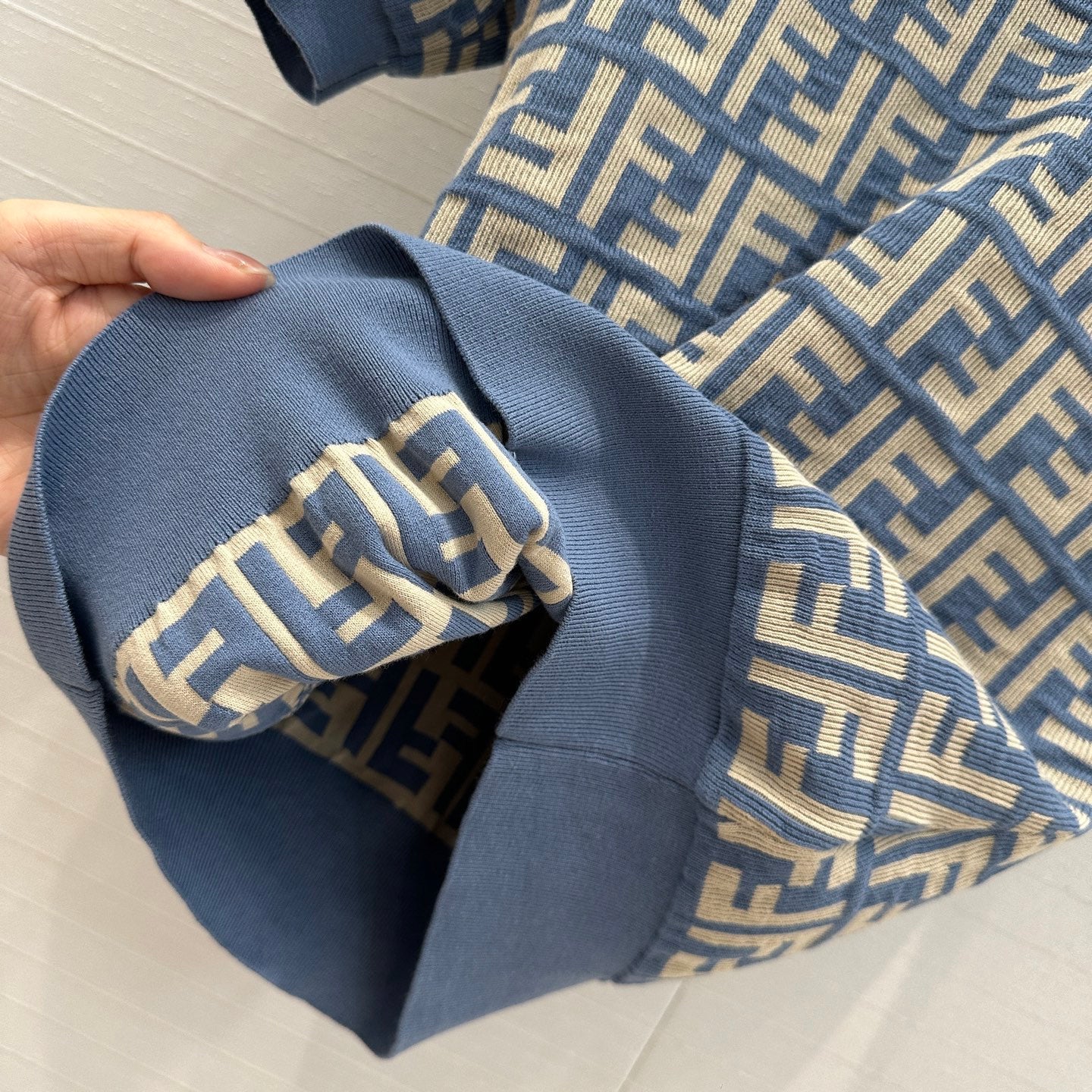 25 New blue double f jacquard slim short sleeve