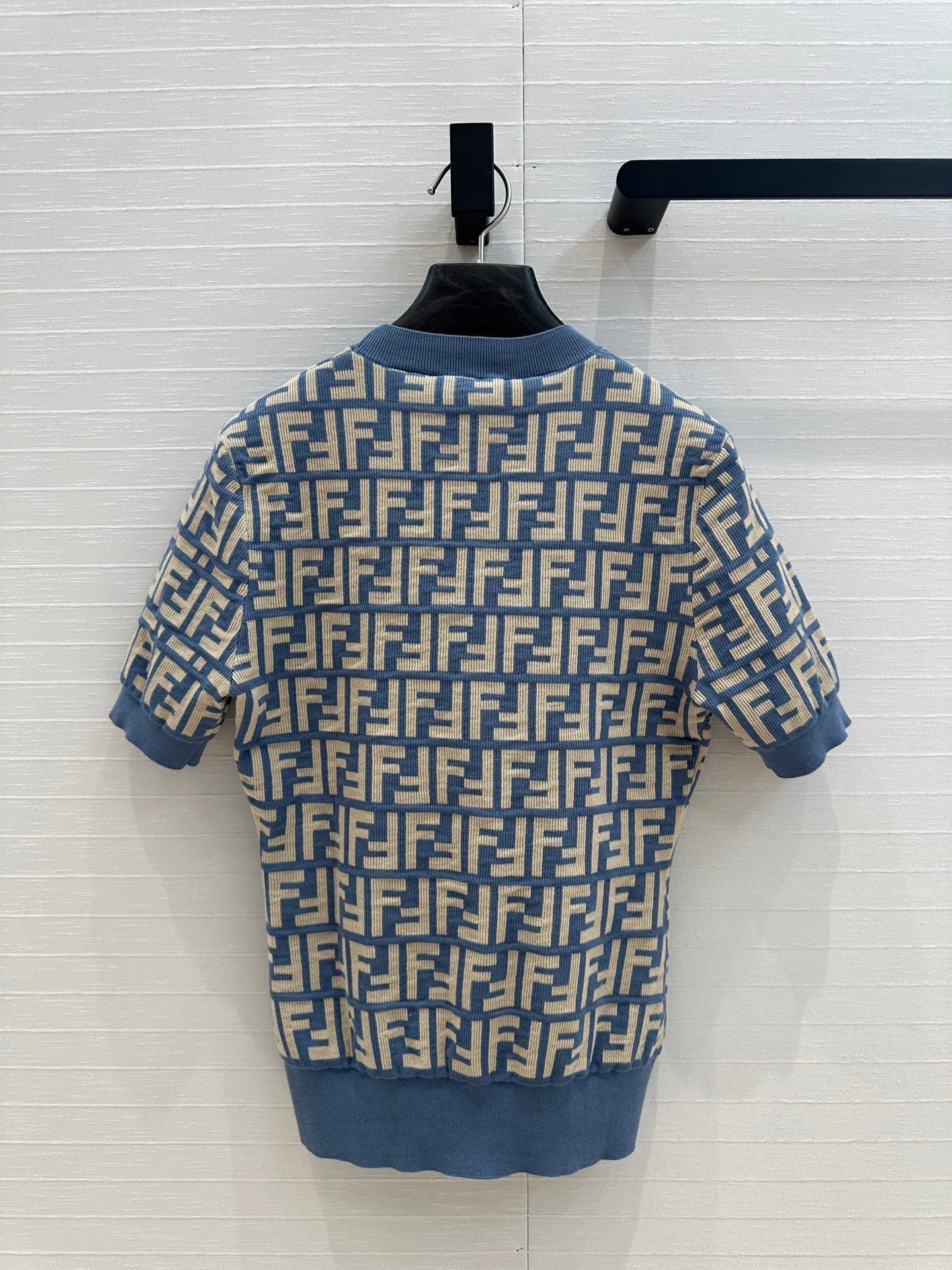 25 New blue double f jacquard slim short sleeve