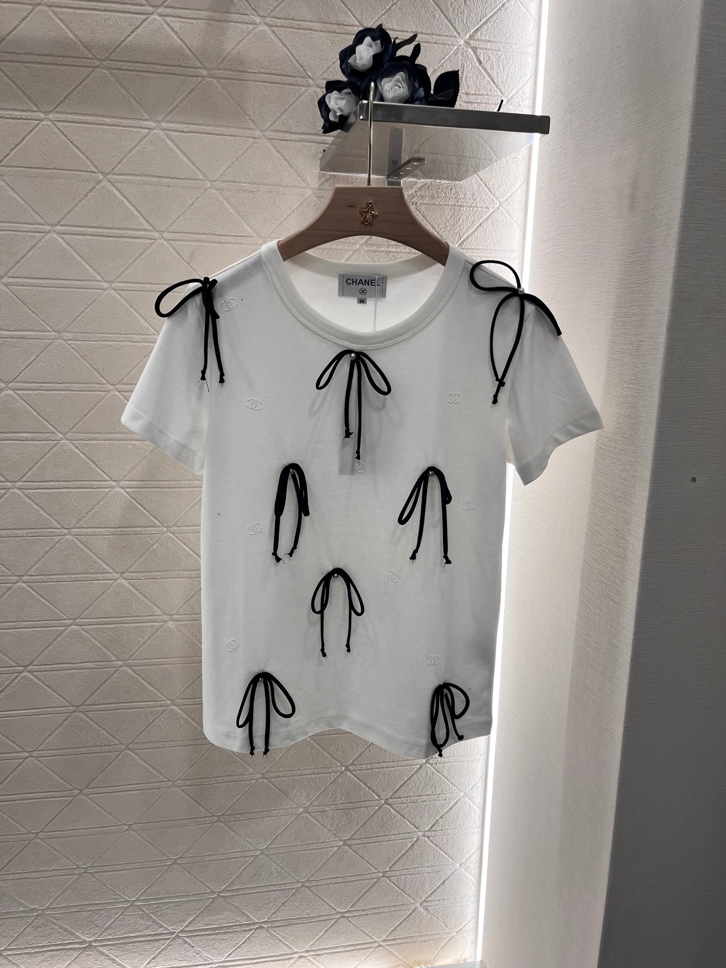 25 New blue double f jacquard slim short sleeve
