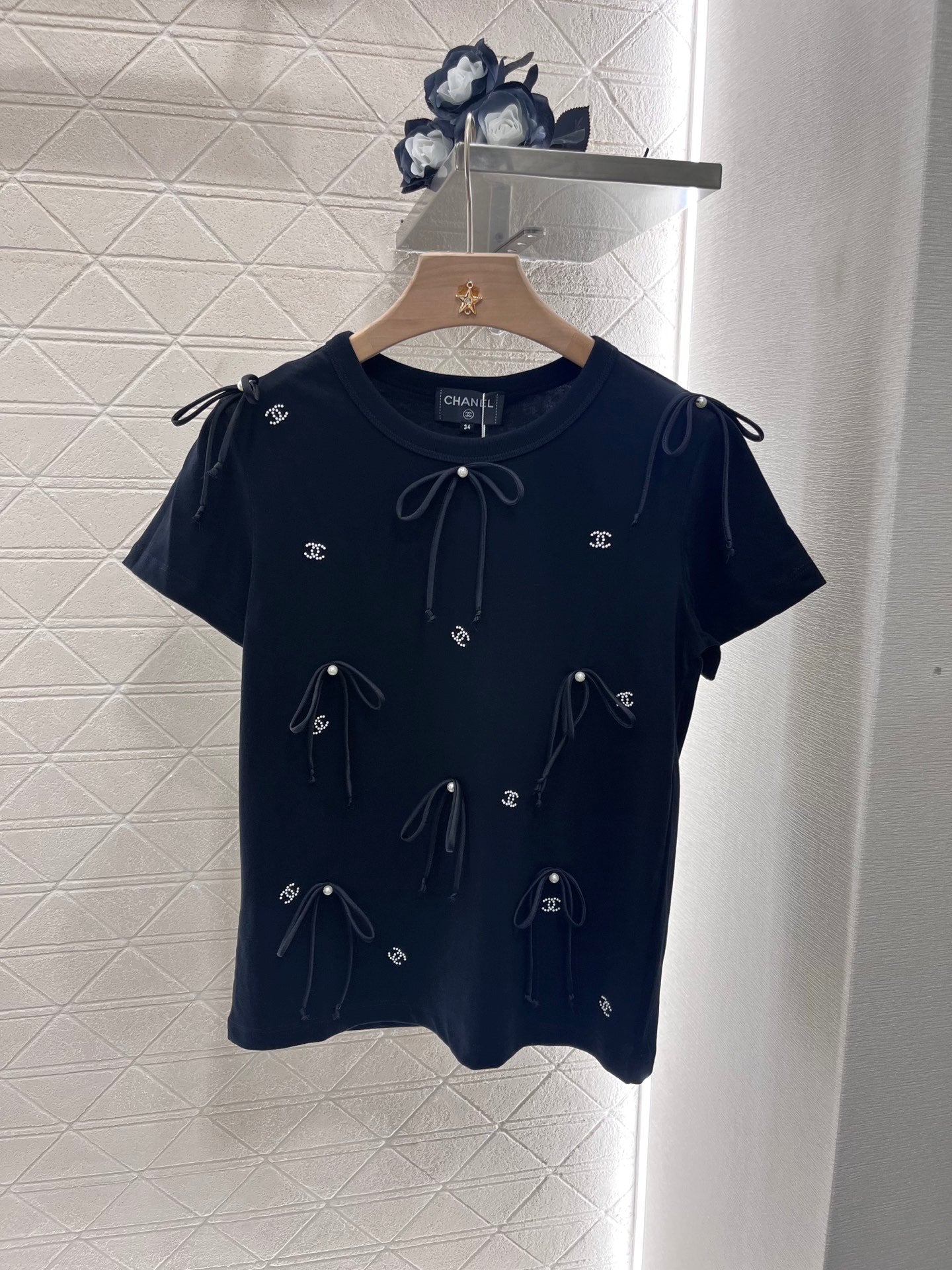 25 New blue double f jacquard slim short sleeve