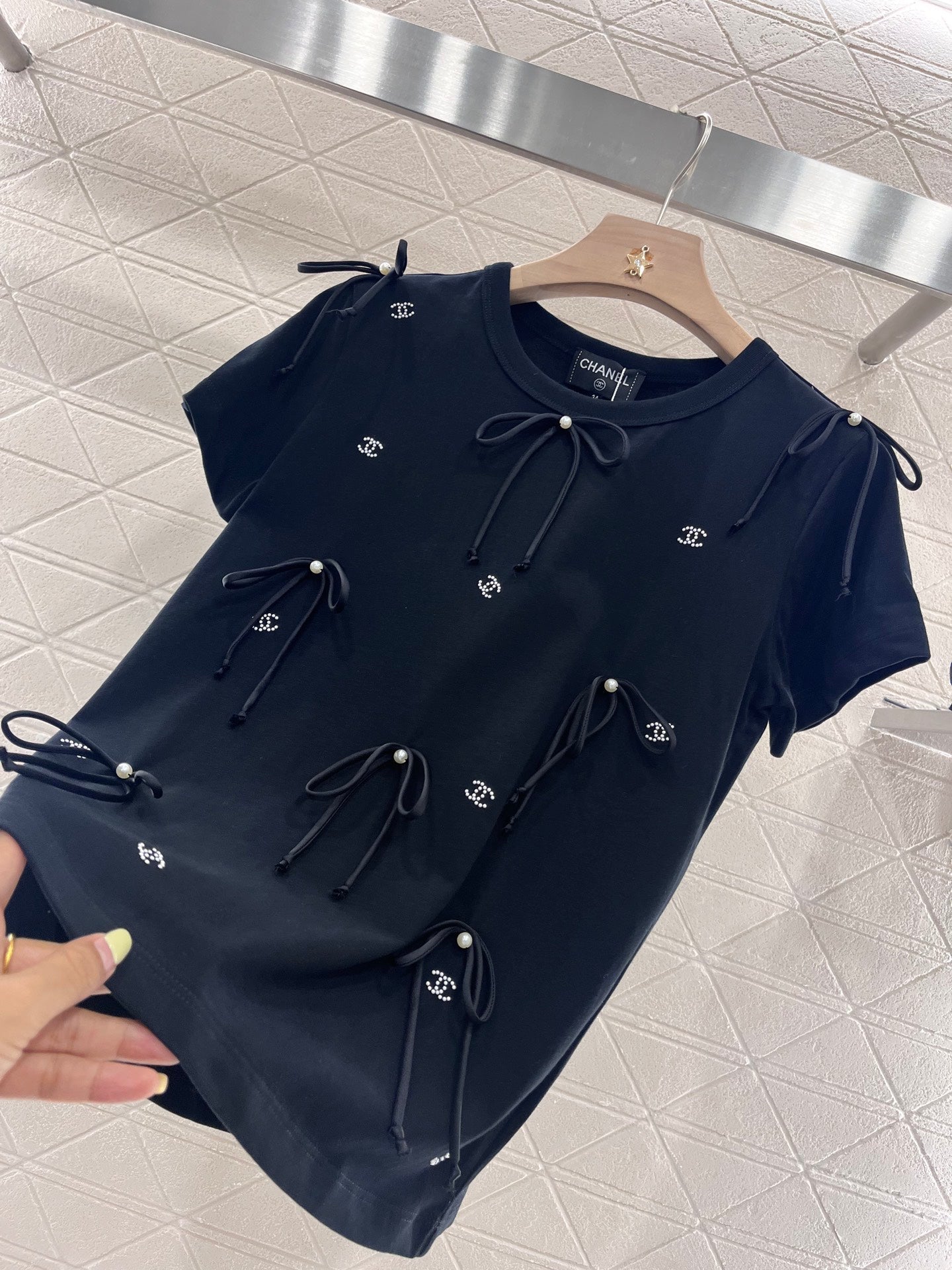 25 New blue double f jacquard slim short sleeve