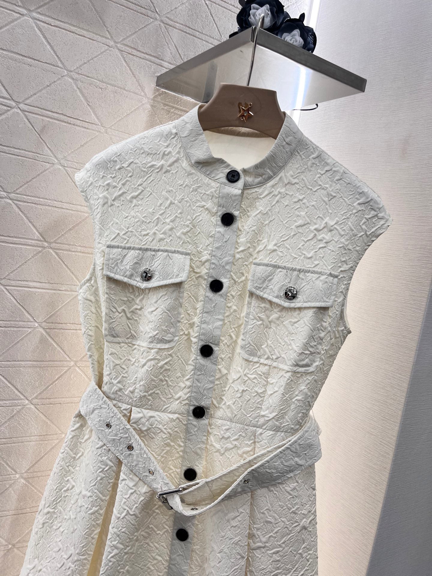 25 Stand Collar Sleeveless Belted Dress