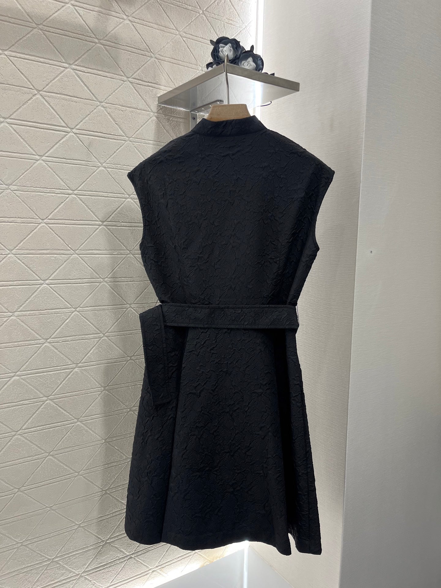 25 Stand Collar Sleeveless Belted Dress