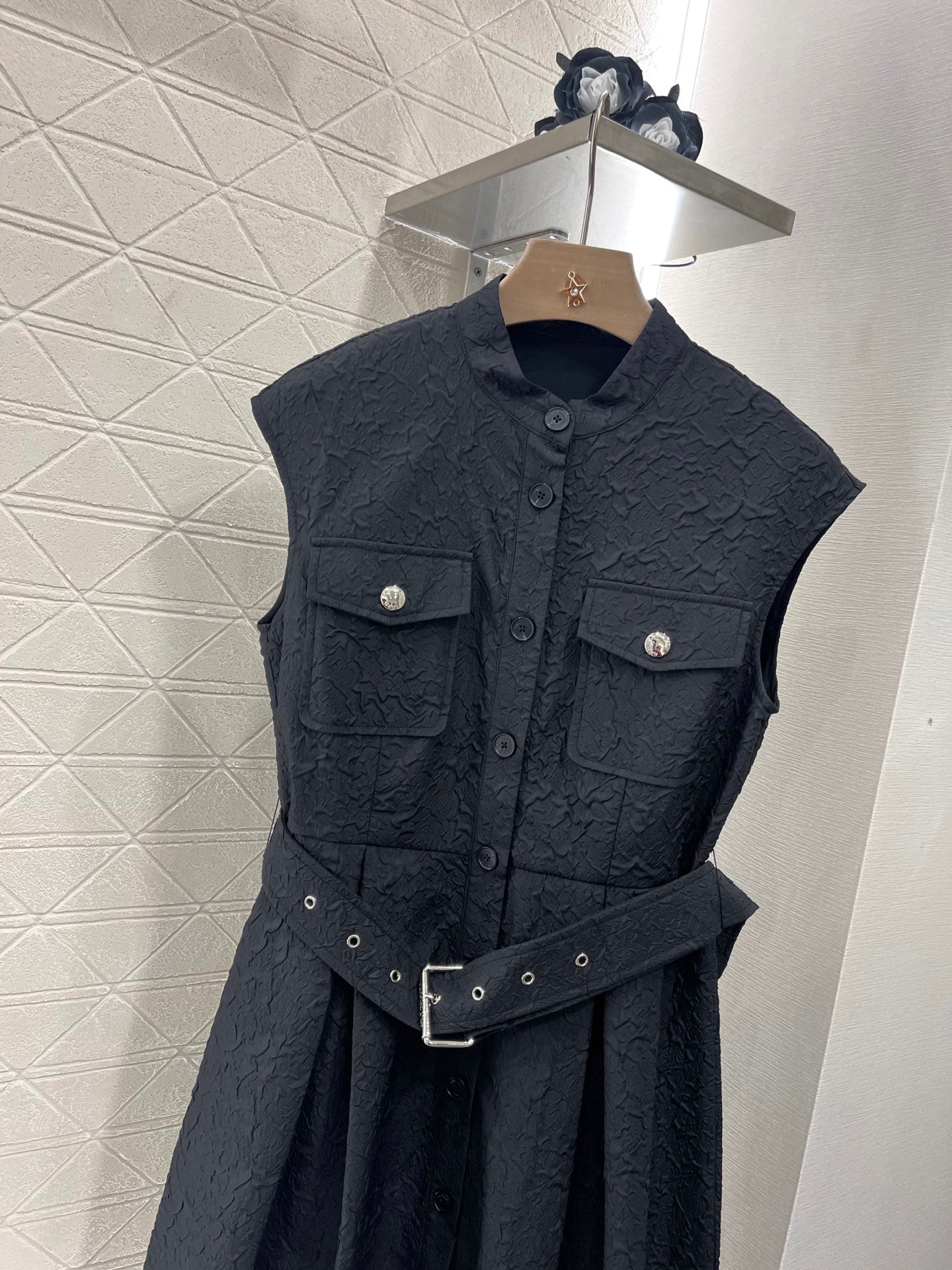 25 Stand Collar Sleeveless Belted Dress