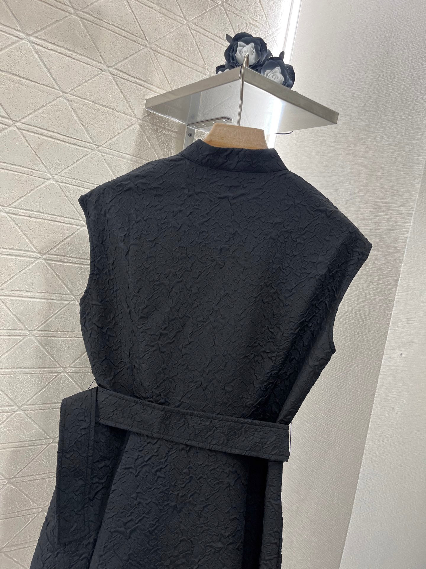 25 Stand Collar Sleeveless Belted Dress