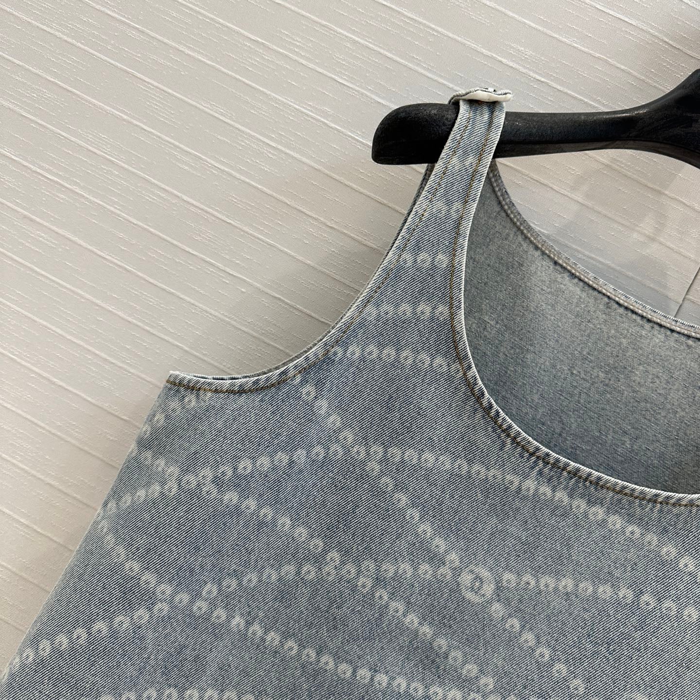 25ss Chain Print Vintage Washed Blue Denim Vest Dress
